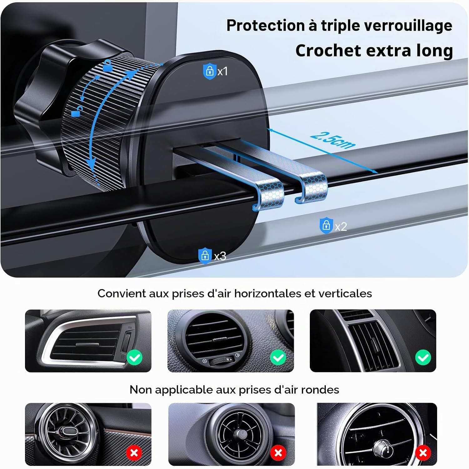 Miracase Support Telephone Voiture [Nouveau Double Crochet en Acier]