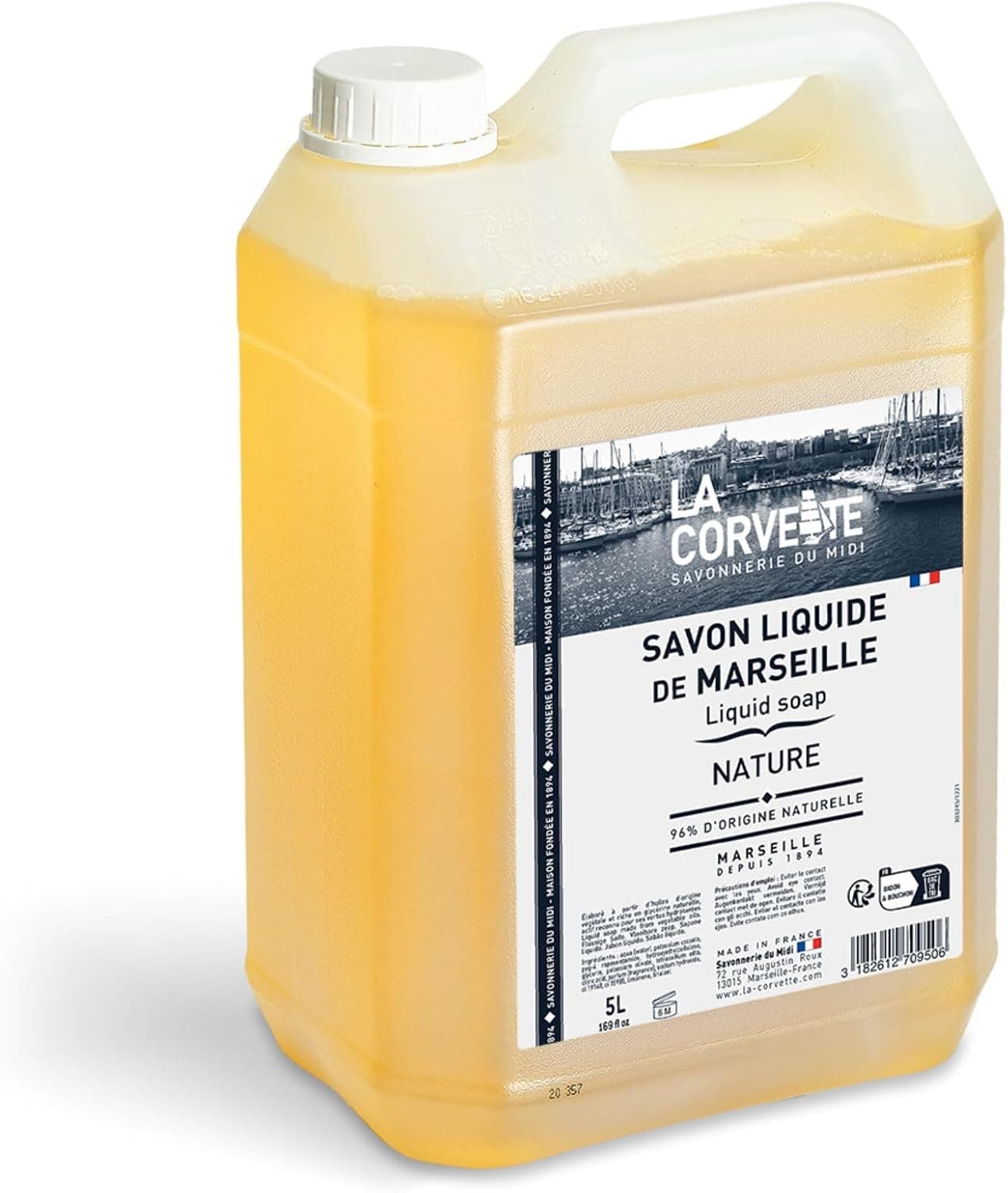 La Corvette - Savon liquide de Marseille NATURE – 5L – 96% d’ingrédients d’origine naturelle