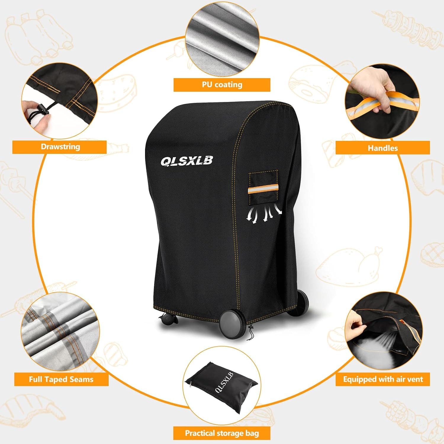 Housse Barbecue Exterieur, Oxford 600D Robuste Bache de Protection BBQ 77x70x110cm, Housse Plancha Gaz avec Bouche D'aération Anti-Vent/Anti-UV/Anti-l'eau/Anti-l'Humidité/Antipoussière Noir