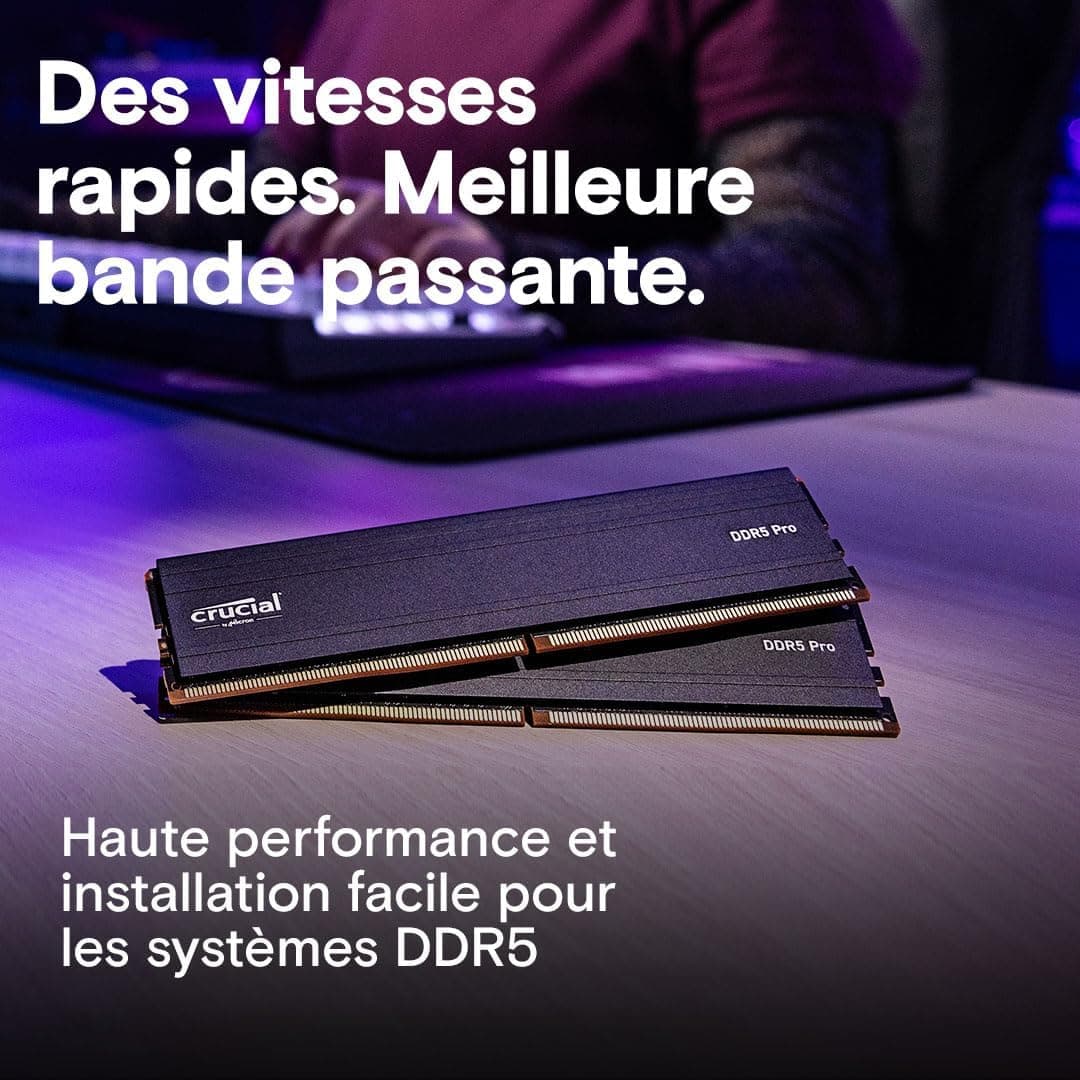 Crucial Pro RAM DDR5 64Go Kit (2x32Go) 5600MHz, Intel XMP 3.0 / AMD Expo, PC Mémoire - CP2K32G56C46U5