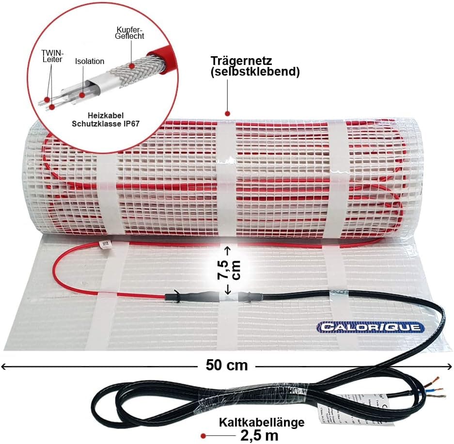 Tapis de câbles chauffants électriques CALORIQUE - 4,5 m2 - Chauffage au sol électrique efficace 100 W/m2- Technologie TWIN - [A +++]