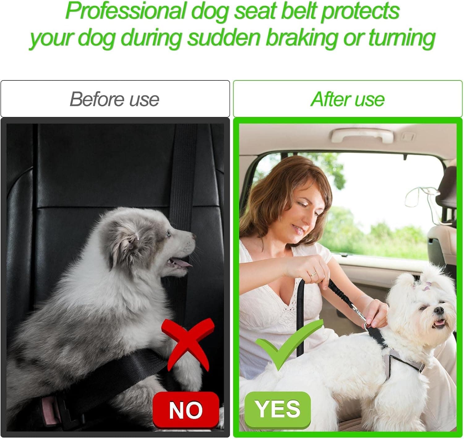 Redamancy Ceinture Chien Voiture, 1 Pièces Harnais, Ceinture Securite avec Absorption des Chocs et Mousqueton pour Tout Type de Voiture pour Tous Les Chiens et Chats