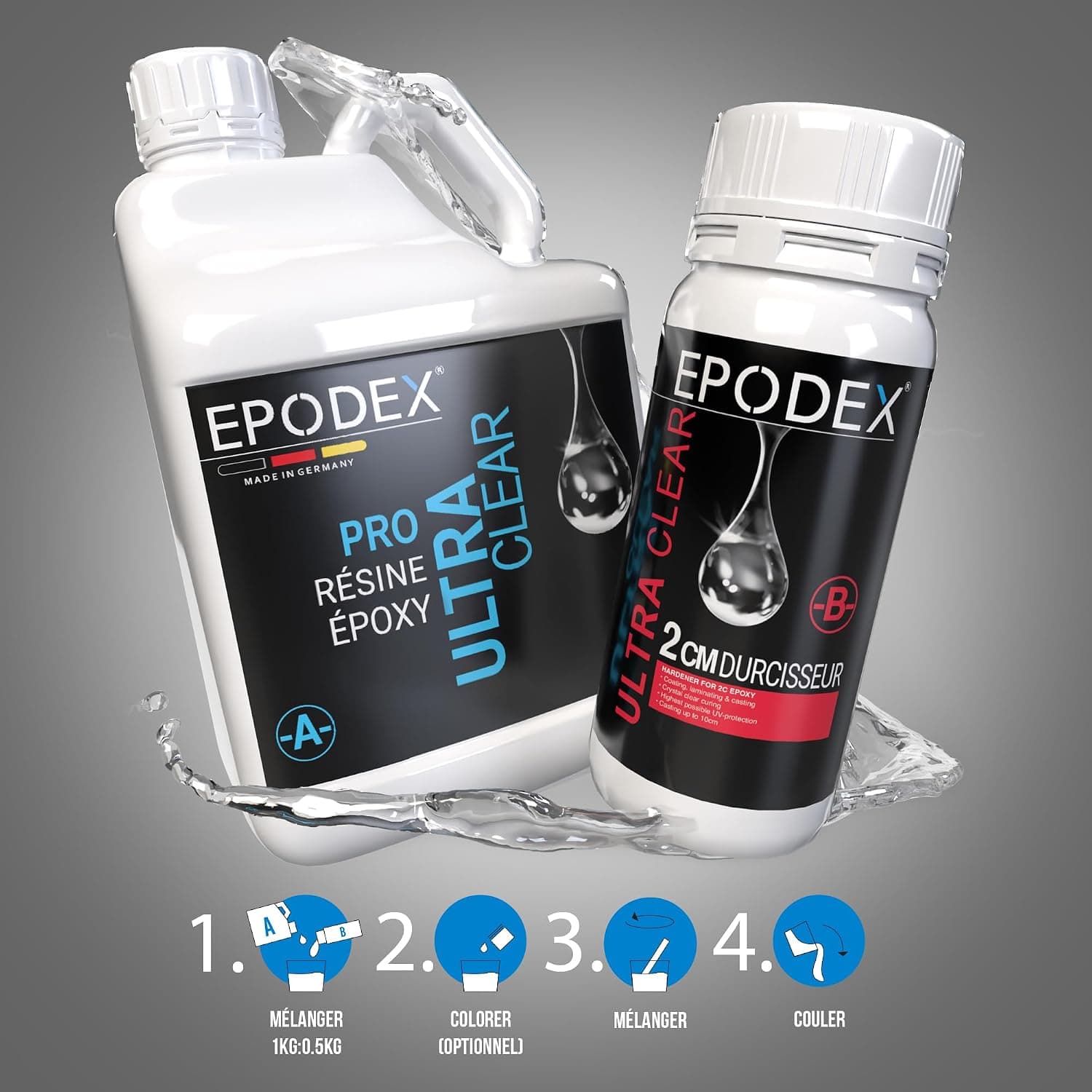 EPODEX PRO, Résine époxy jusqu’à 2cm, CLEAR - Transparent, 1,5kg