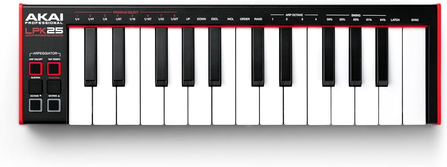 Akai Professional LPK25 Clavier MIDI USB 25 Touches | Touches Mini Sensibles à la Vélocité, Arpégiateur, Compatibilité DAW Universelle, pour Producteurs de Musique