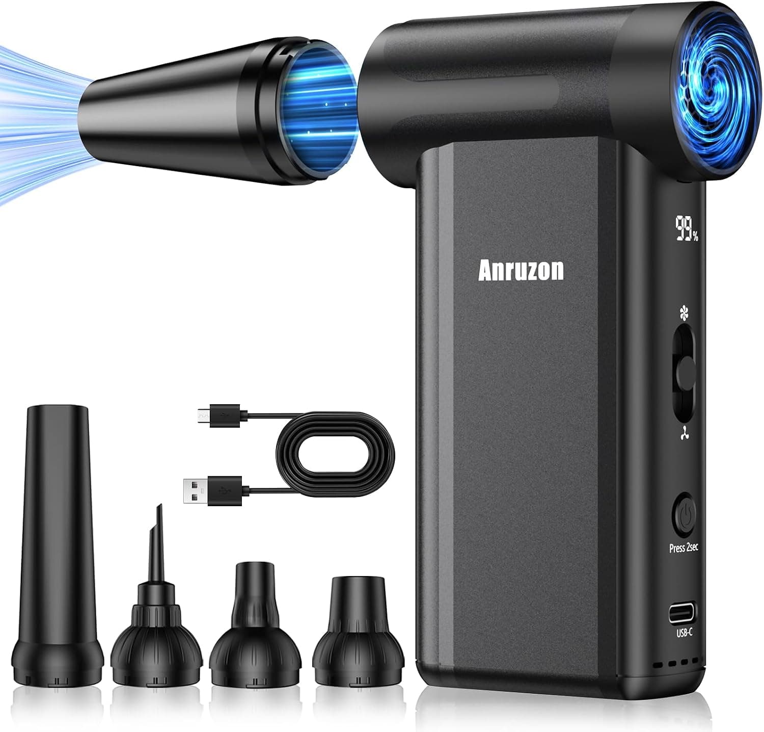 Souffleur d’Air Électrique 300000 RPM, Spray à Air Comprimé 8 Vitesses, Batterie 7600mAh, Nettoyeur Clavier, Électronique, Canapé, Intérieur Voiture