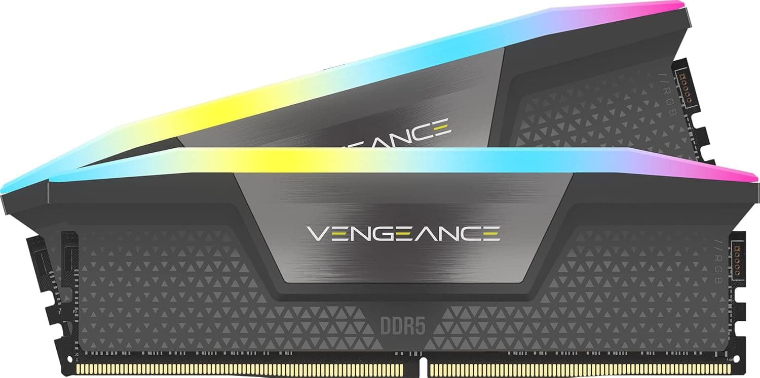 CORSAIR Vengeance RGB DDR5 32Go (2 x 16Go) Jusqu'à 6000MHz AMD Intel RAM | Mémoire pour Ordinateur de Bureau, Compatible AMD EXPO et Intel XMP 3.0, CL38, Gris, CMH32GX5M2B6000Z38