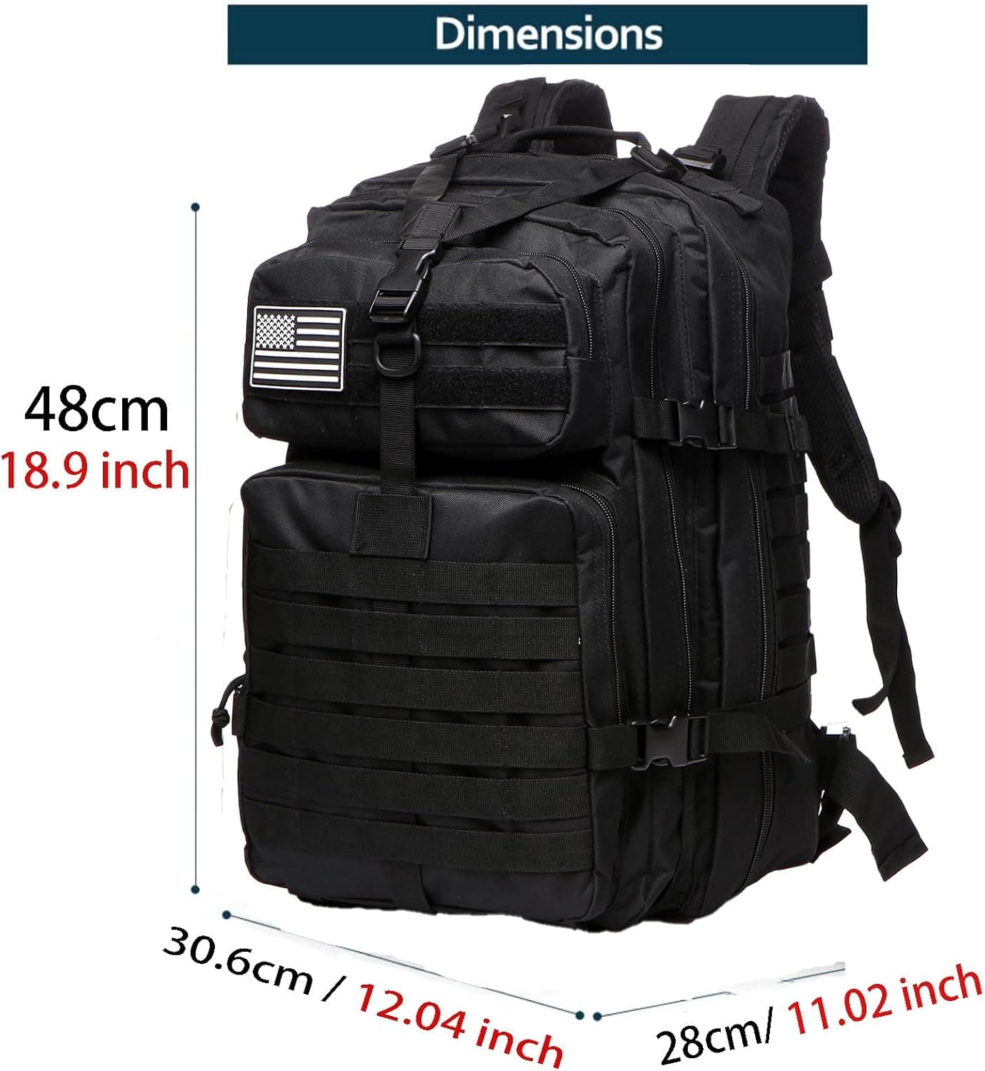 Sac À Dos Tactique 50 Litres - Grande Capacité Système MOLLE Militaire Imperméable Idéal Pour Urgences De 3 Jours Chasse Randonnée Et Camping Sac À Dos Pour De Plein Air (Noir)