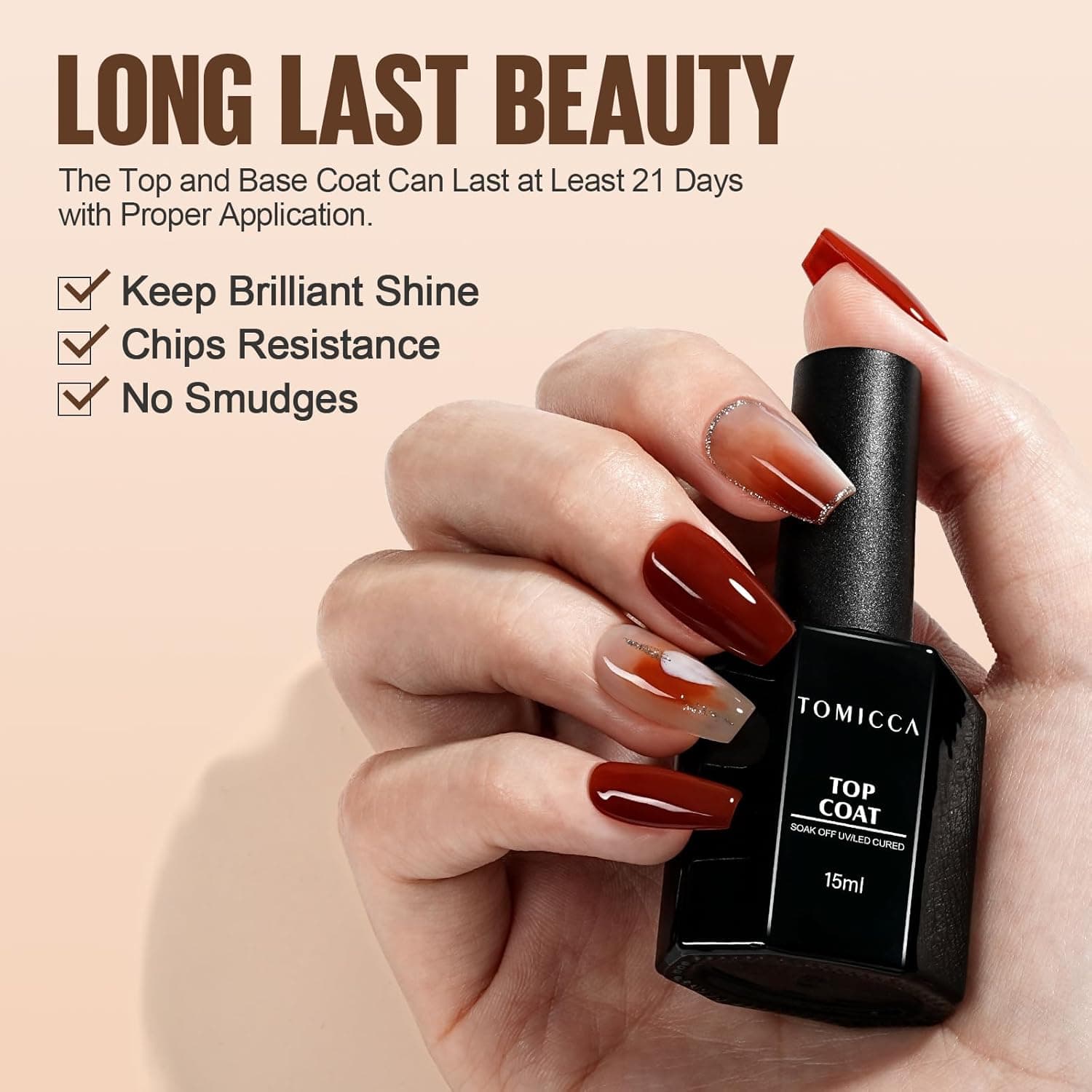 TOMICCA Base et Top Coat Vernis Semi Permanent 15ML | No Wipe Top Coat et Base Coat Set, Brillance & Durable, Kit Manucure pour Nail Art Starter, Manicure Salon, DIY at Home