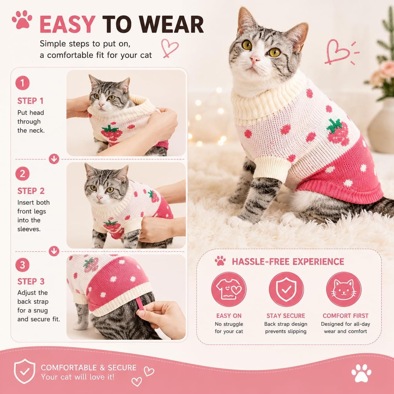 Pull pour Chat Hillylolly Pull pour Animaux, Vêtements de Chat d'hiver, Vêtement pour Chat Facile a Mettre, Textiles pour Chats, Pull pour Chaton, Vetement pour Chat, Pull pour Chat Hiver (S)