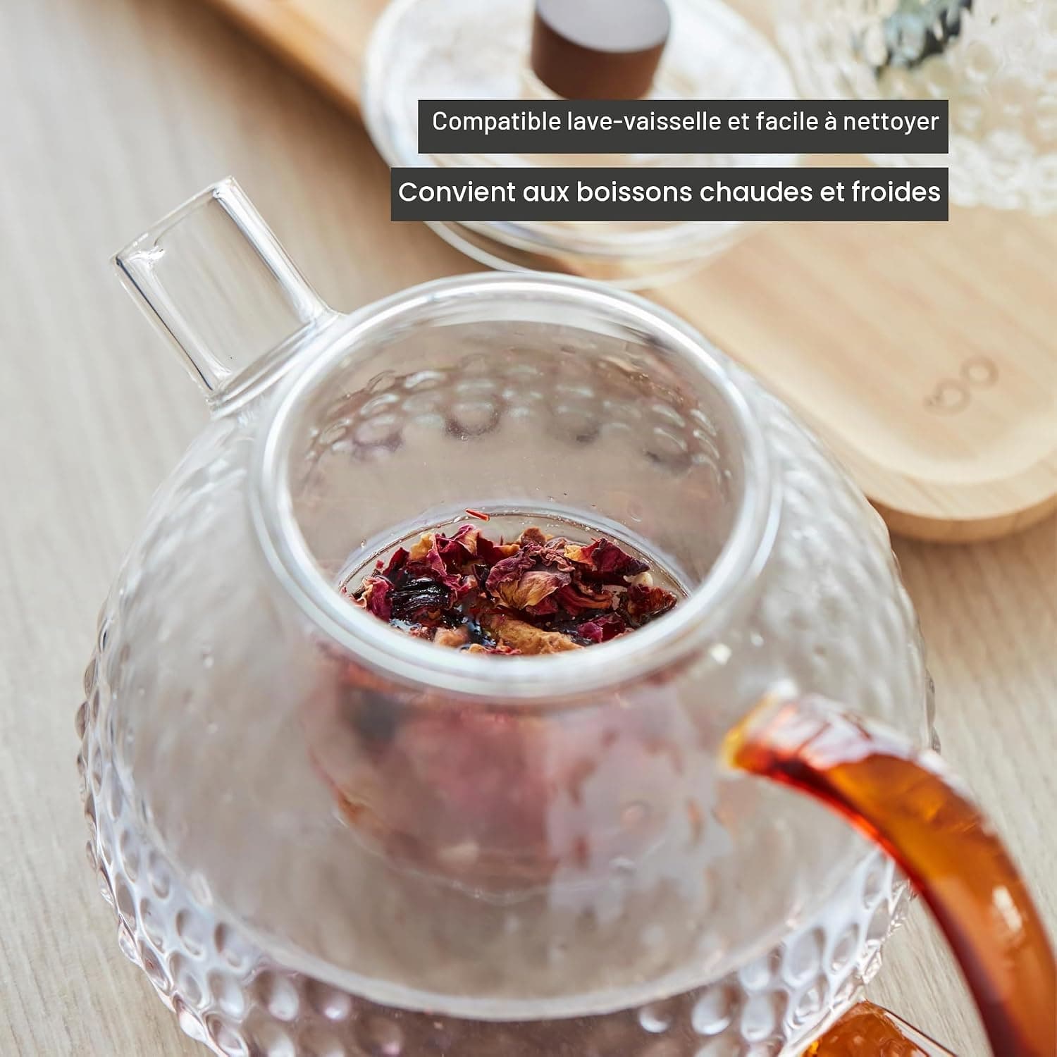 Point-Virgule théière avec filtre en verre borosilicate martelé 1000ml
