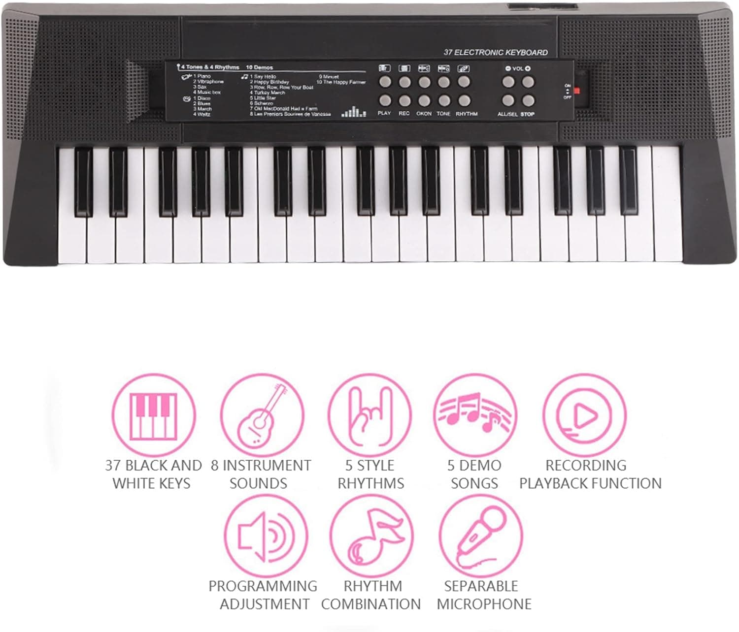Clavier de musique de piano professionnel et exquis à 37 touches de 16,1 pouces * 5,9 pouces * 1,6 pouces, adapté aux amateurs de musique