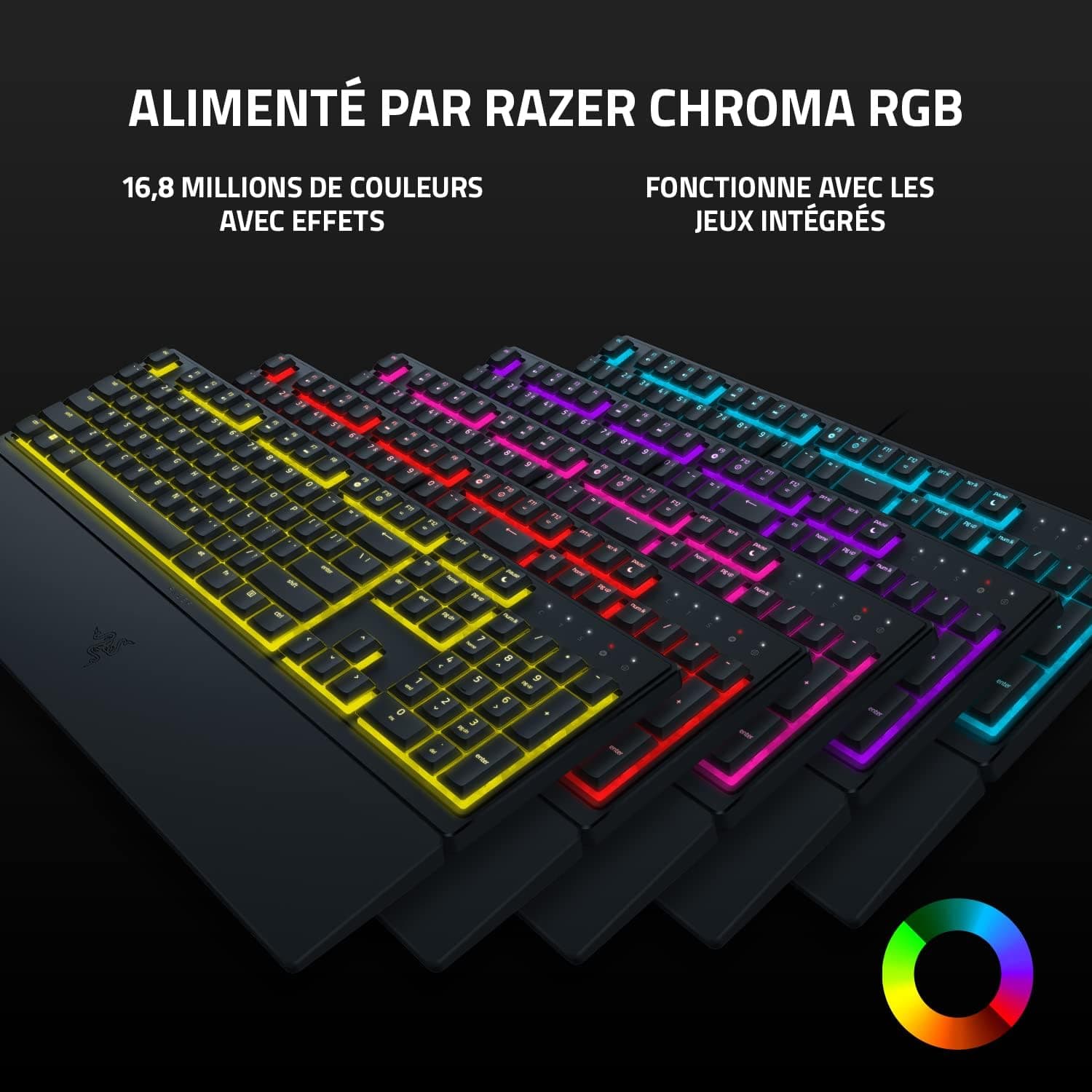 Razer Ornata V3 X - Clavier Gamer à Profil Bas (Switches à Membrane Silencieux, Repose-Poignet Ergonomique, RGB Chroma, Touches en ABS Vernies aux UV) Clavier AZERTY | Noir