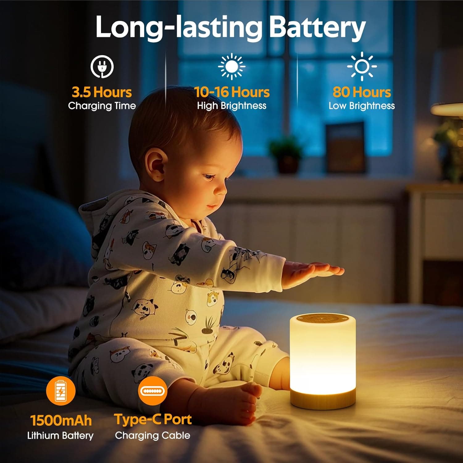 Lampe de Chevet Tactile Dimmable, Veilleuse Bébé Enfant Adulte