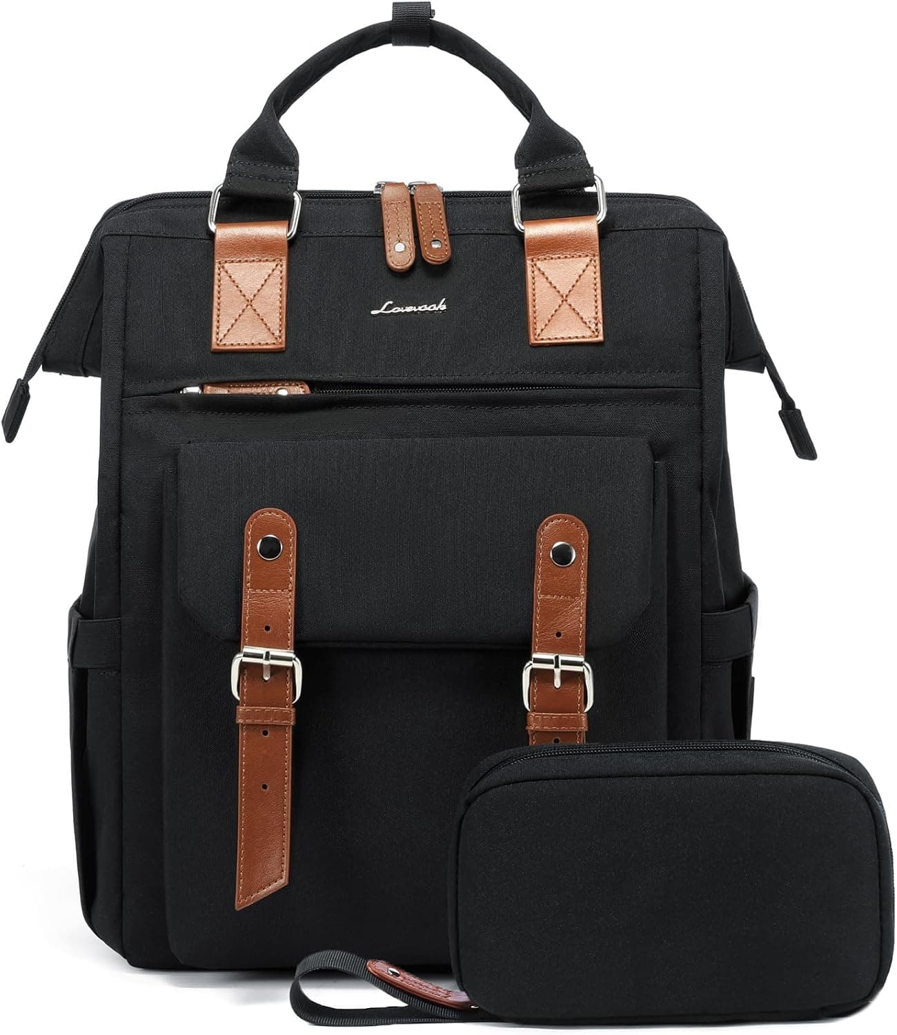 LOVEVOOK Sac a Dos Femme, Impermeable pour Ordinateur Portable 15,6 pouces | avec Étui pour Câble de Données avec Compartiment Ordinateur Séparé, Ordi Elegant pour Voyage College Travail Noir