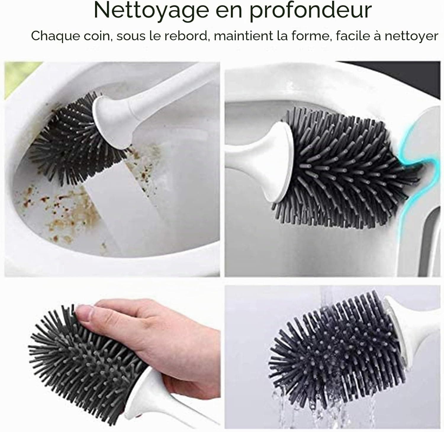 Brosse de Toilette Brosse WC en Silicone Antibactérienne balayette WC Ensemble Brosse de Toilettes à Manche Long avec Support Hygiénique (Flooring)