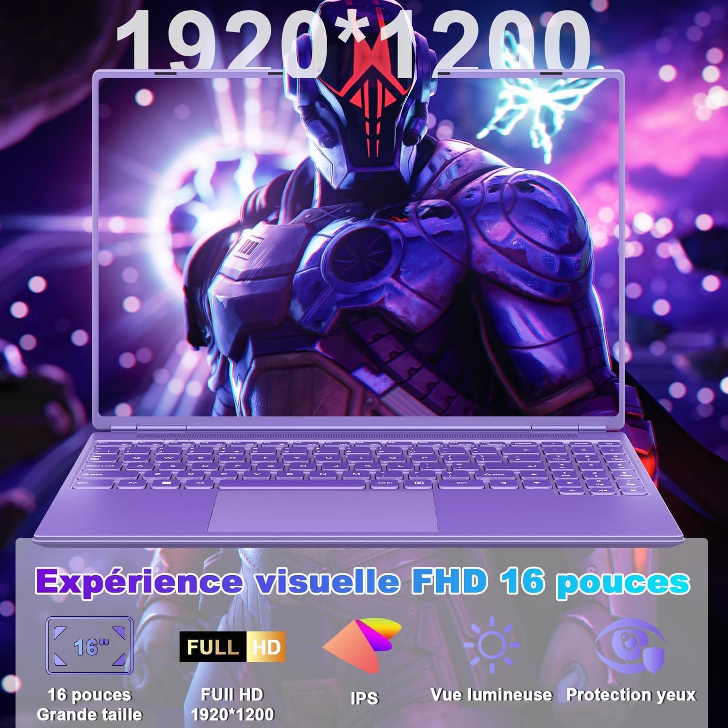 NOTODD Ordinateur Portable Gaming 16'' 12+512 Go SSD Soutien Extension 1TB