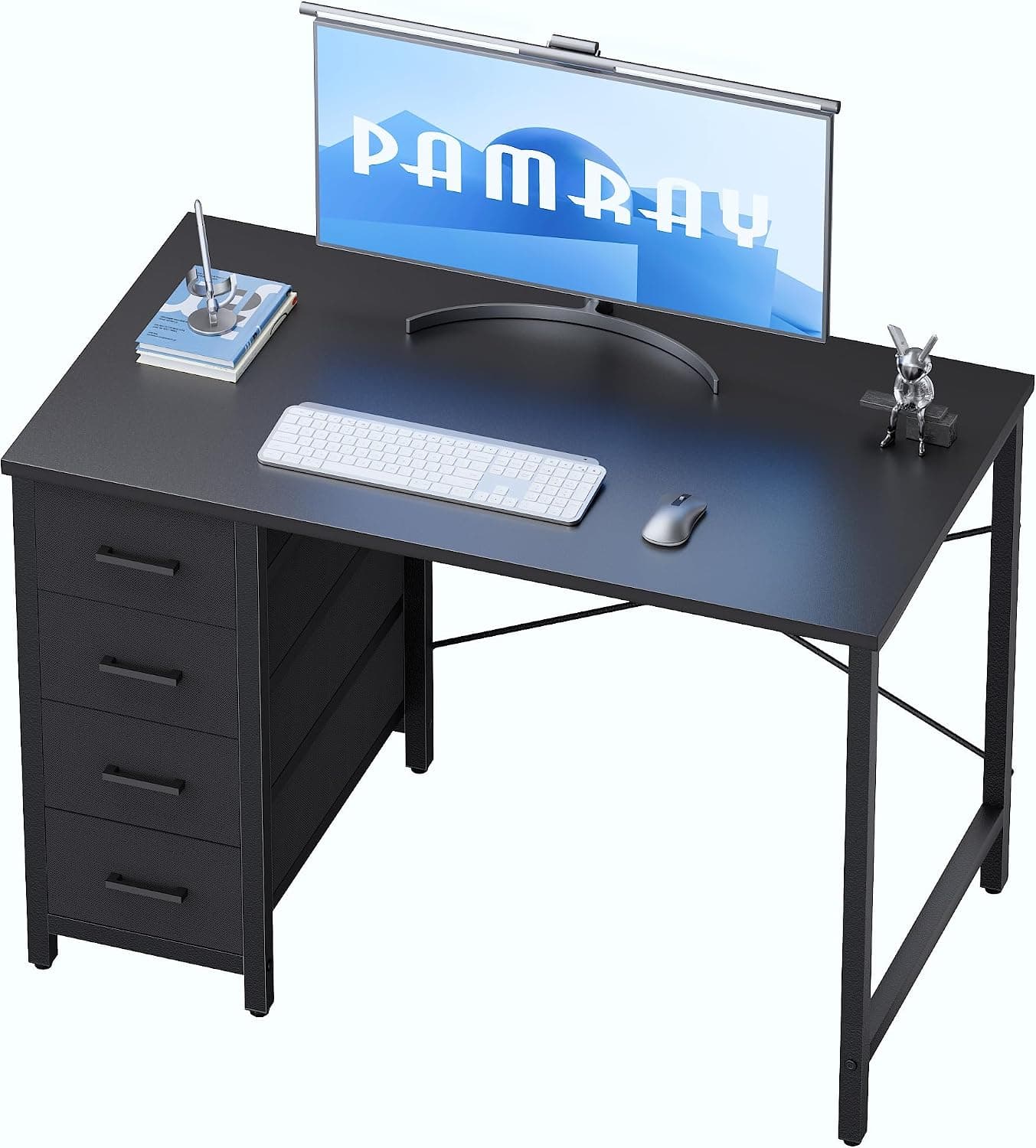 PAMRAY Bureau d'ordinateur 80 cm avec 4 tiroirs, Petit Bureau pour la Maison, la Chambre, Le Bureau d'étude, Bureau Simple et Moderne pour Ordinateur, Noir