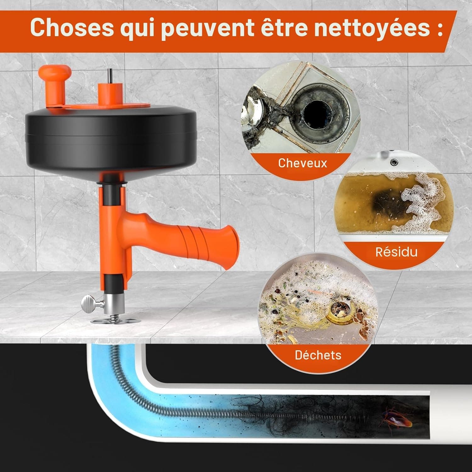 Furet déboucheur Stable - Spirale Nettoyage Tuyau 10 m, Tambour Métal & Embout de Percage