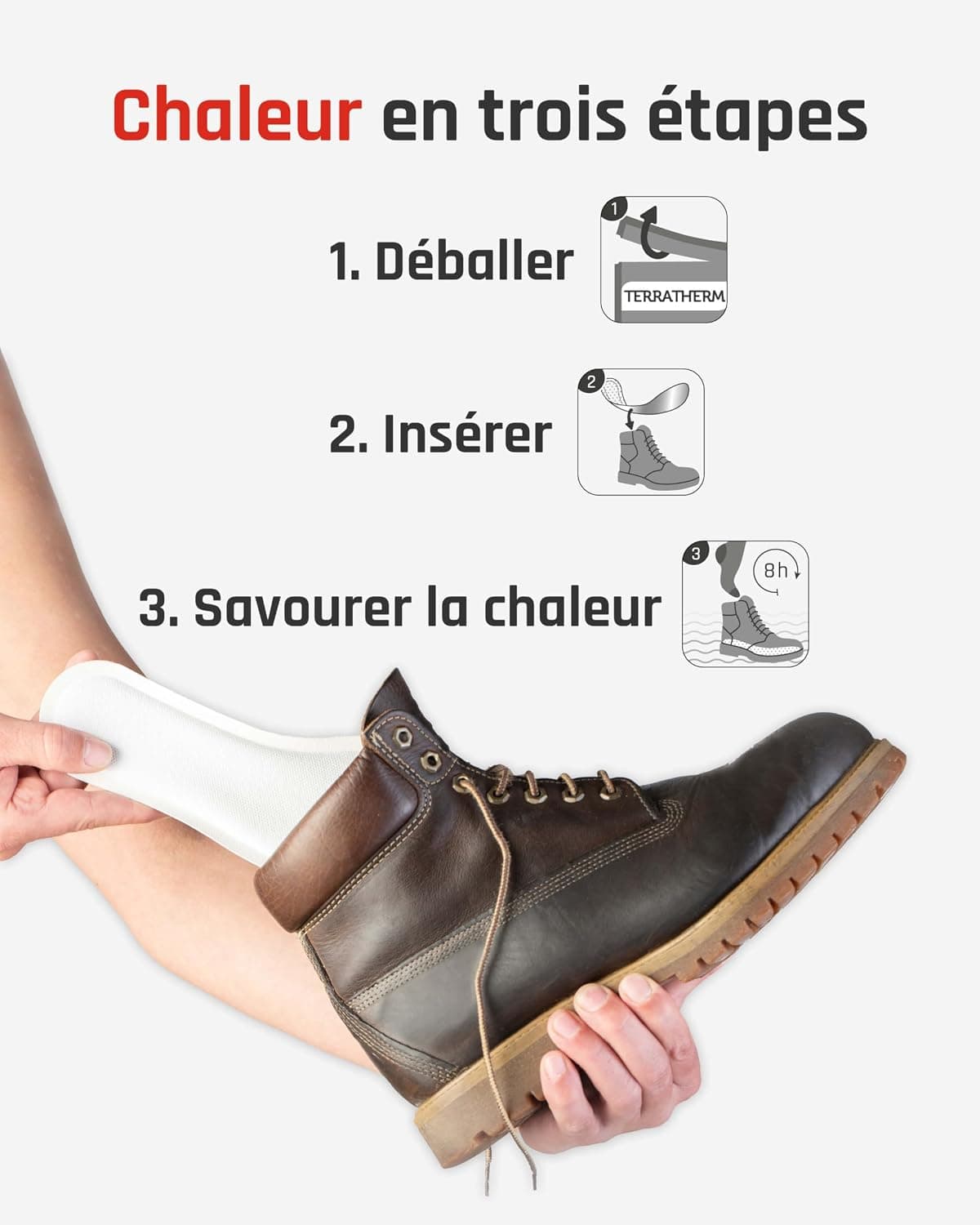 TerraTherm Semelles chauffantes - activé par l'air | 5, 10 ou 30 paires, chaleur jusqu'à 8 heures, chauffe pied - chaleur 100% naturelle