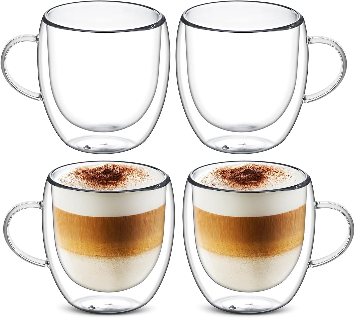 autumndeer Lot de 4 Tasse à Café Double Paroi en Verre à Café 250 ml - Résistants à la Chaleur (Lait, Cappuccino, Latte) - Empilables et Transparents - Idéaux pour Boissons Chaudes et Froides