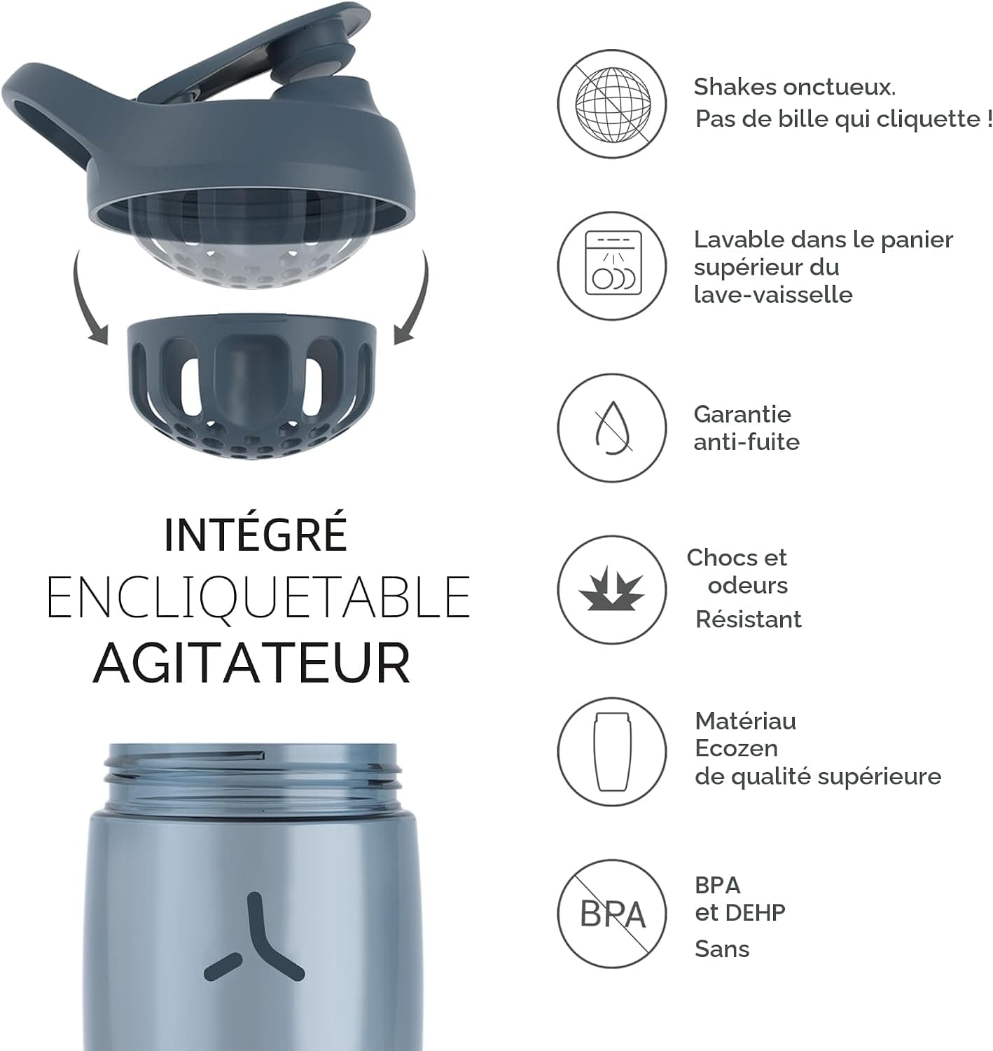 Promixx PURSUIT bouteille shaker de protéines de qualité supérieure pour shakes complémentaires – facile à nettoyer et durable, 950 ml, Bleu Nuit