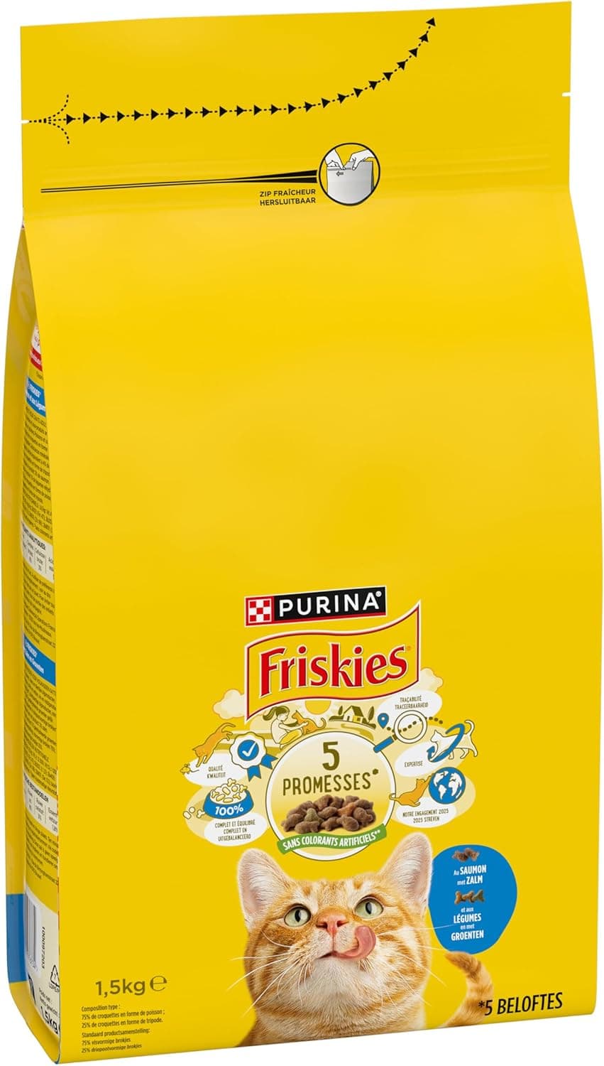 FRISKIES Au Saumon et aux Légumes - 1,5 KG - Croquettes pour Chat Adulte (Lot de 2)