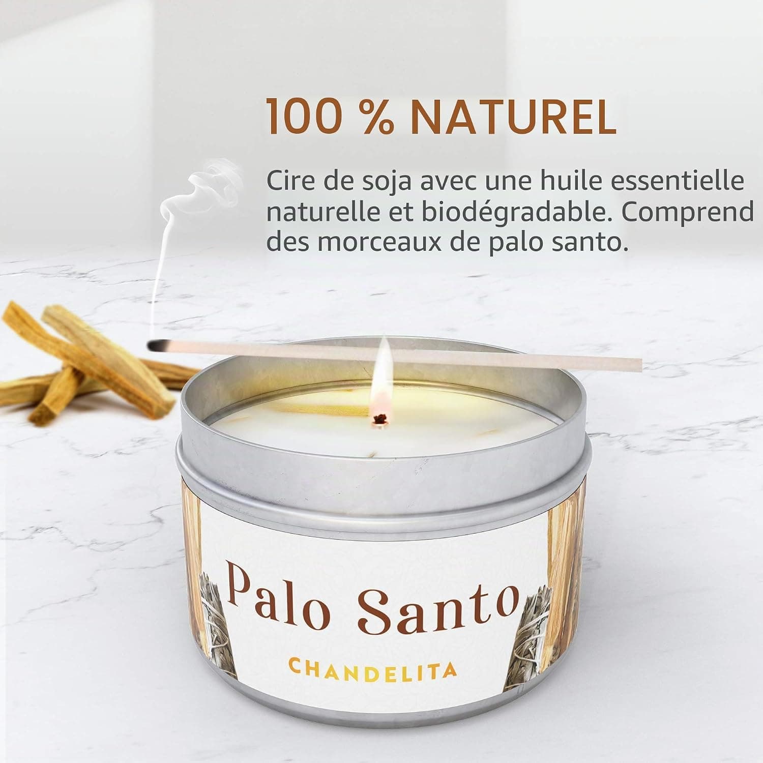 Bougie Parfumées au Palo Santo avec Cire de Soja pour Purification de l’Énergie, Nettoyage Spirituel, Relaxation, Méditation & Guérison des Chakras – Bougie Parfumée – Bougies Parfumée