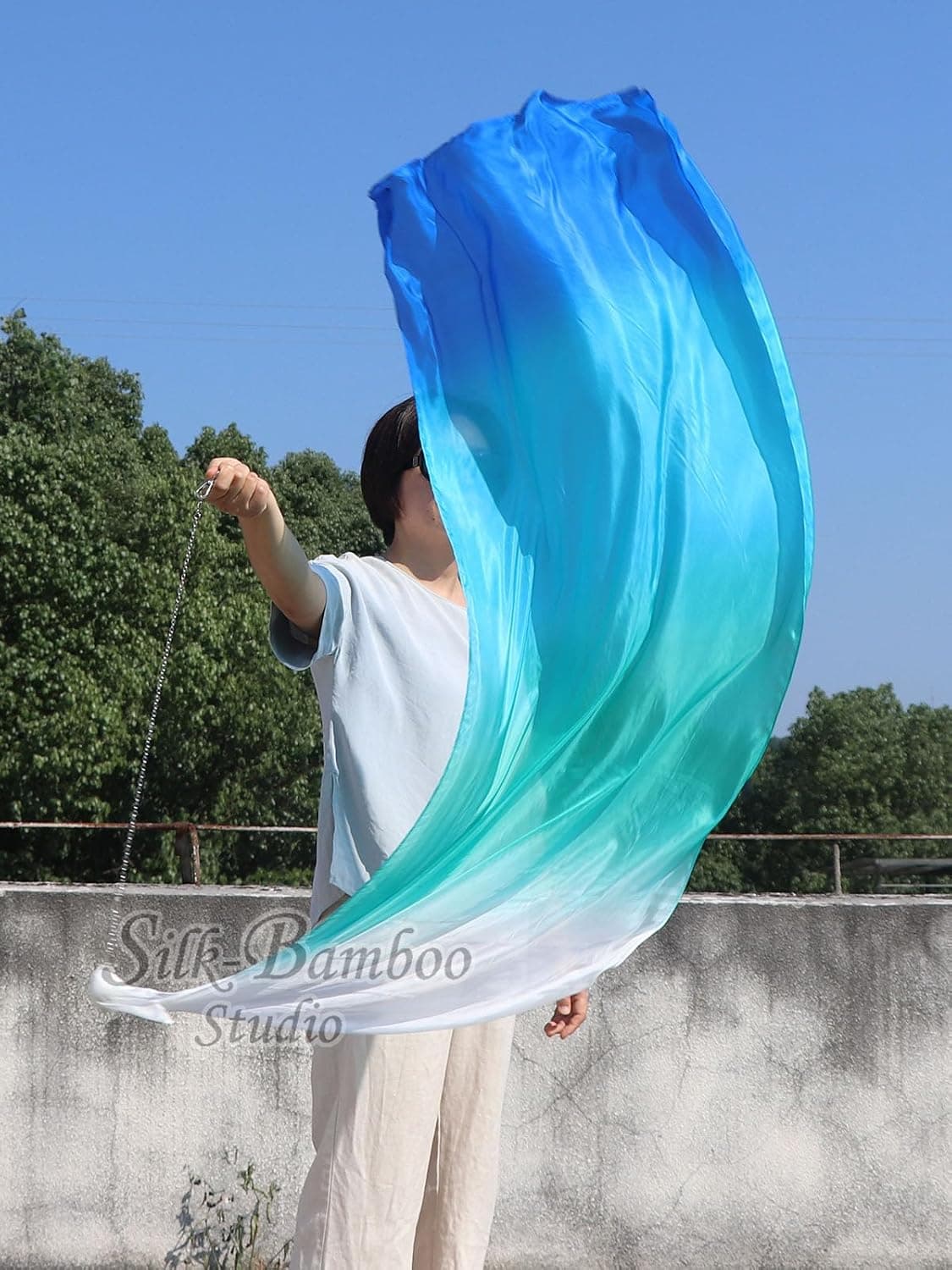 Winged Sirenny Voile Poi de Danse Orientale en Soie 135cm, Foulard POÏ pour Danse du Ventre (Baladi), Spectacle et Flow Art. Chaîne en Acier avec 3 Émerillons et Sac Inclus