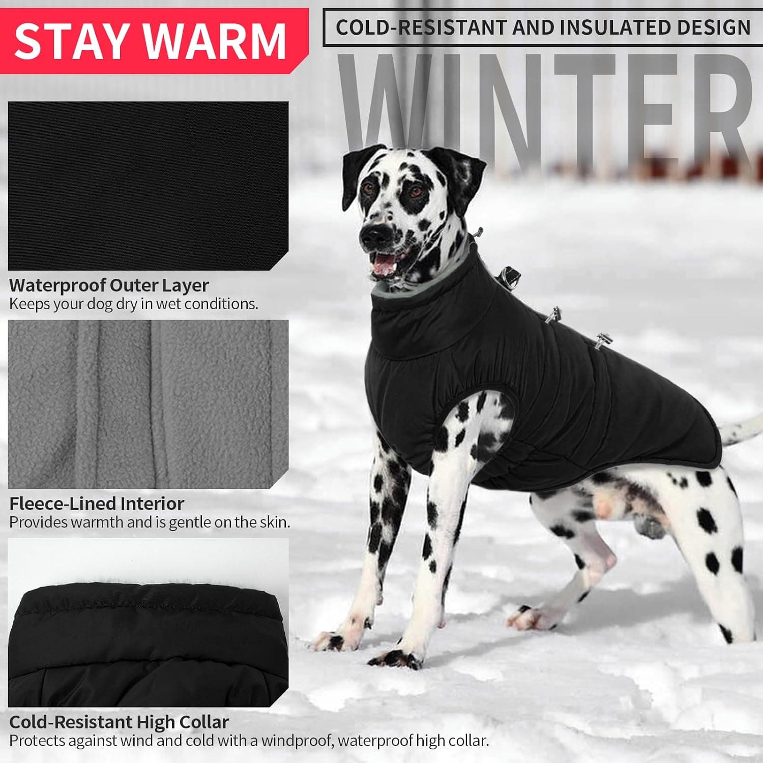 Manteau Chien Imperméable, Manteau Chien Hiver avec Doublure Polaire, Manteau pour Chien pour Petits, Moyens et Grands Chiens, Manteaux d'hiver pour Chiens, Vetement Chien - XS-XXXL