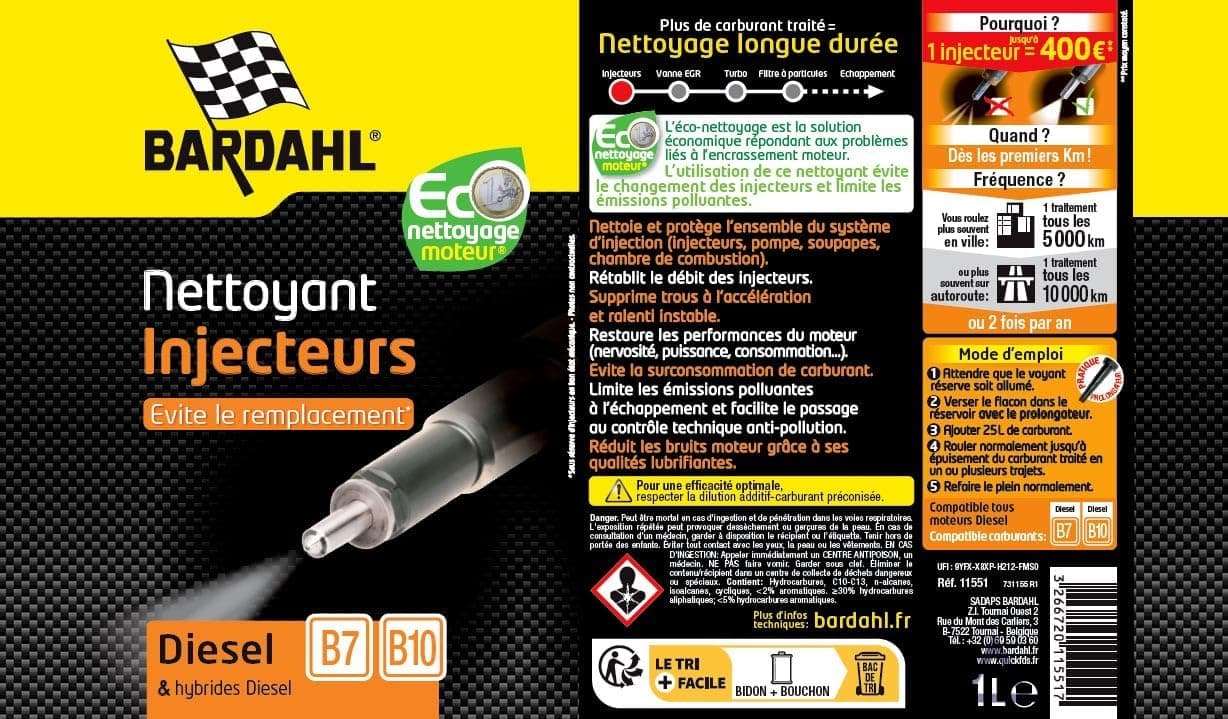 Nettoyant injecteurs diesel BARDAHL 1L | Evite le remplacement - Nettoie et protège le système d'injection