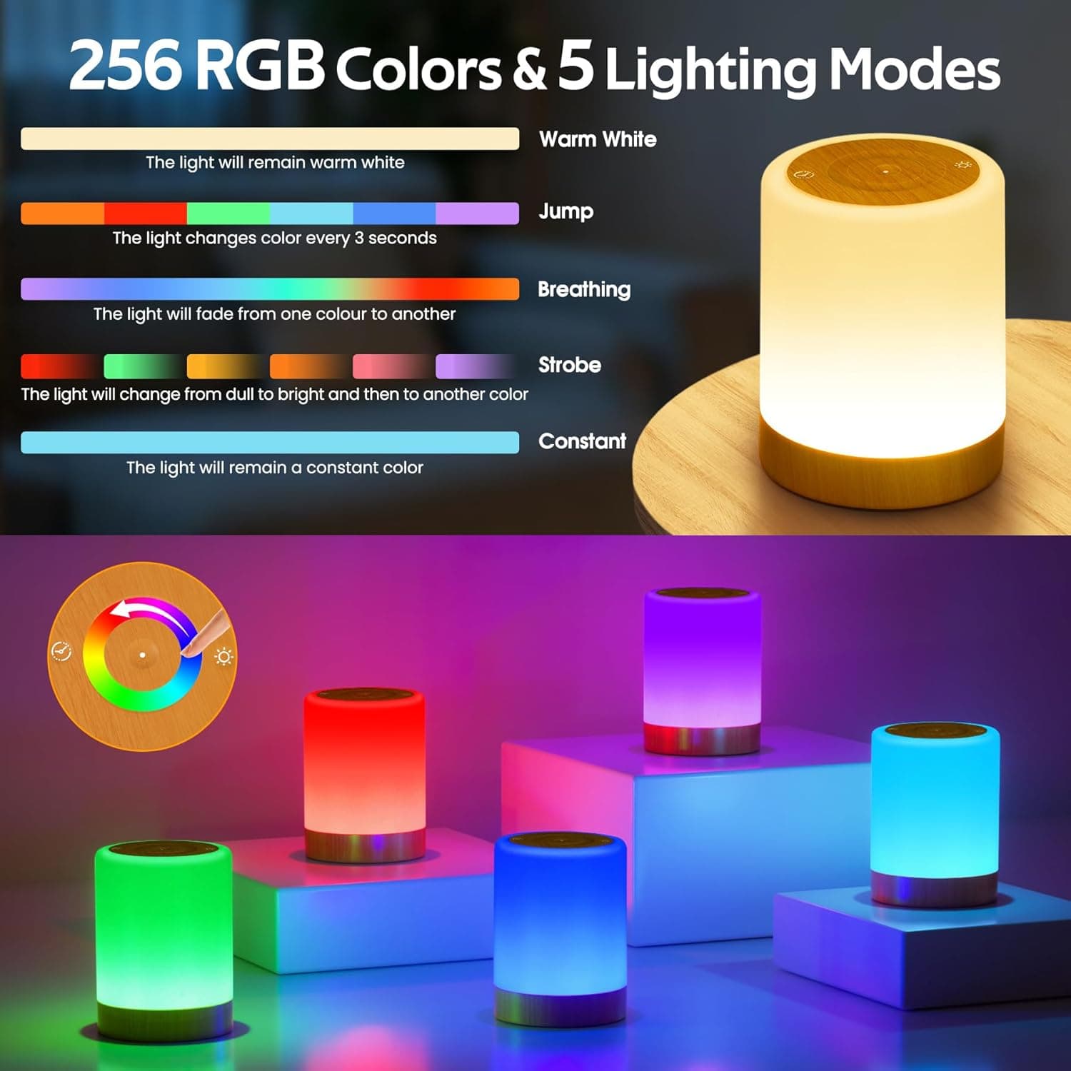 Lampe de Chevet Tactile Dimmable, Veilleuse Bébé Enfant Adulte
