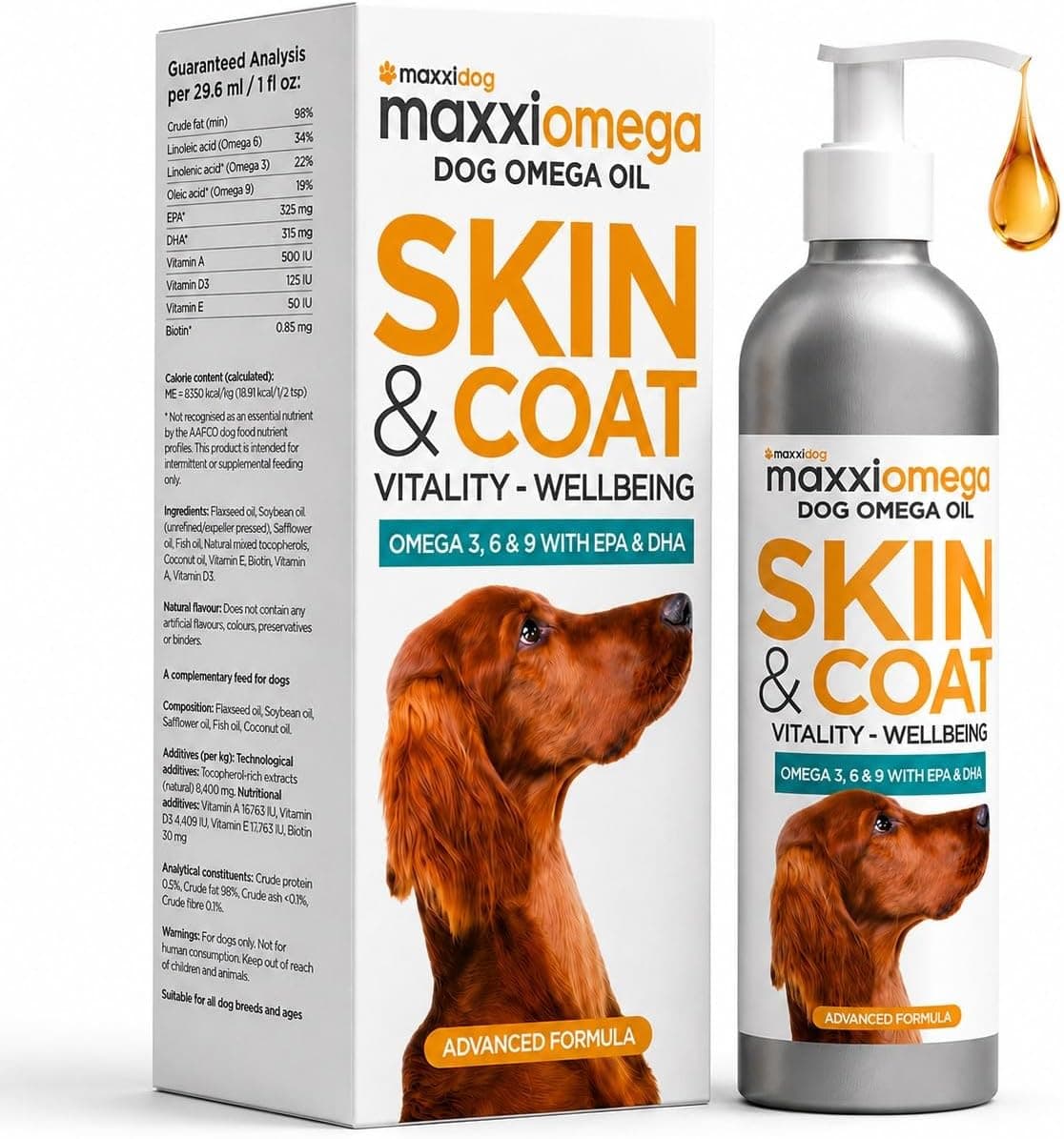 maxxipaws maxxiomega Huile Oméga 3 6 9 pour Chiens - Peau & Pelage 250ml