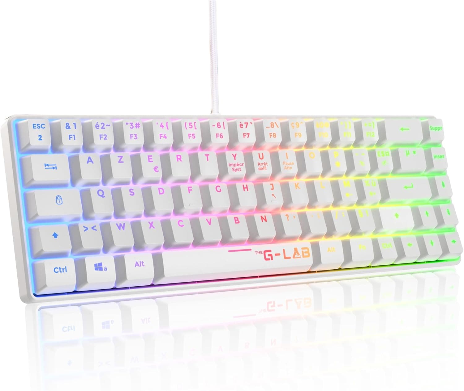 The G-Lab Keyz Hydrogen, Clavier Gamer 60%, Semi-mécanique Filaire Azerty, Rétroéclairage Multicolore- Mini Clavier Gamer Silencieux, Format Compact TKL - PC/PS5 (Blanc) | Filaire USB, Format 60% Compact, Semi-mécanique, Rétroéclairage Multicolore, Silencieux, Blanc, Compatible PC/PS5