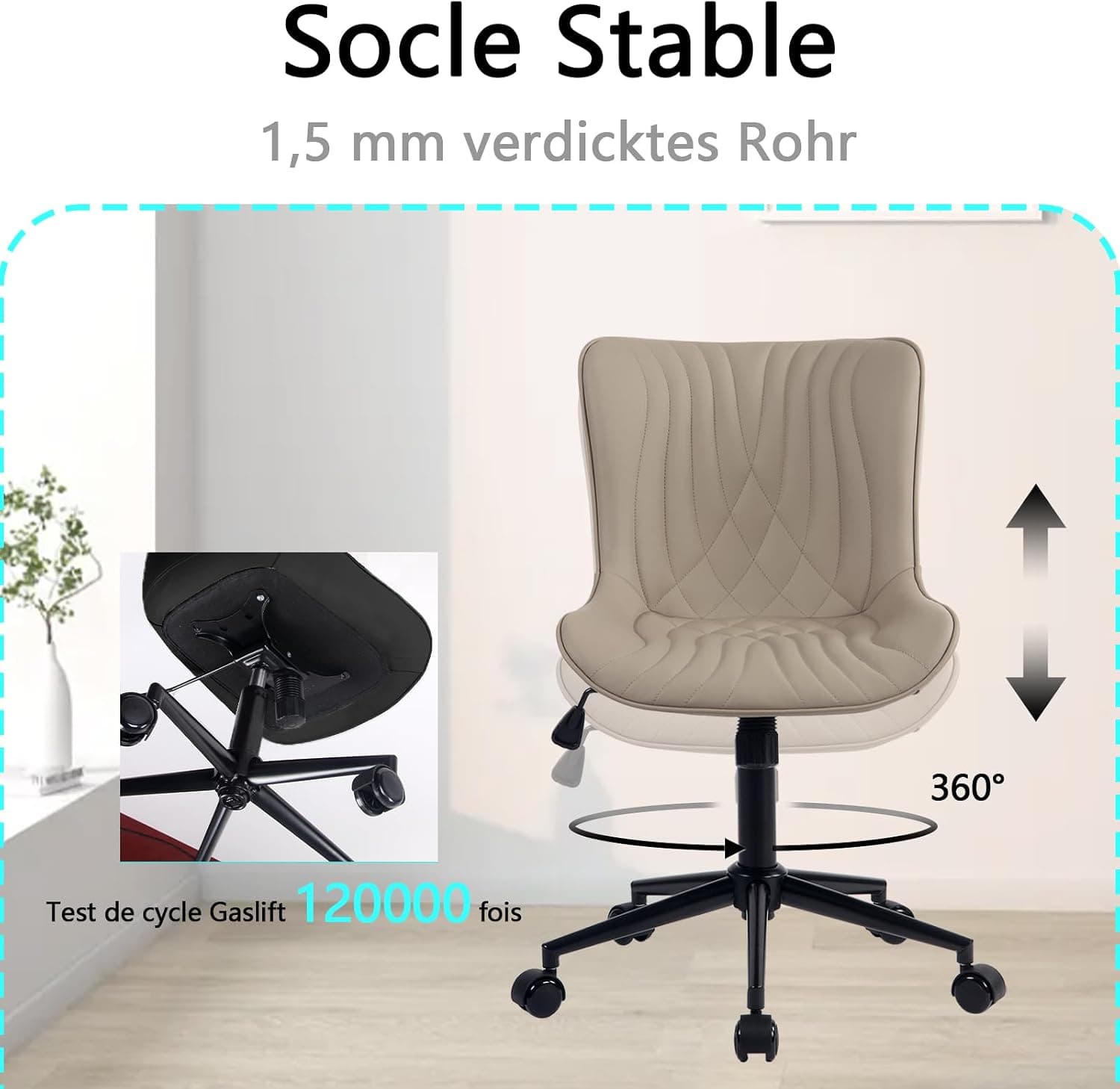 YOUTASTE Chaise de Bureau Ergonomique, Queue de Poisson, Siège Pivotant avec roulettes, Réglable en Hauteur, Cuir PU, Confortable et Modernee, pour Bureau ou Maison, Capacité 136kg, Kaki