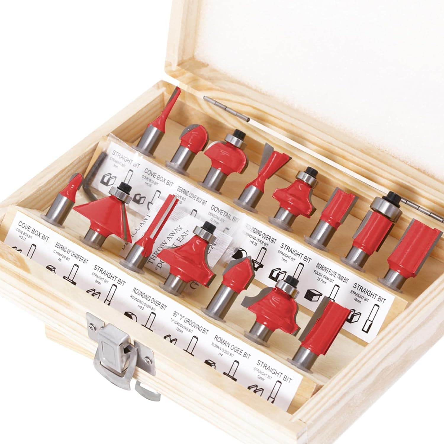 Coffret 15 Fraises Defonceuse 6mm Carbure Tungstène Professionnel Boîte Incluse