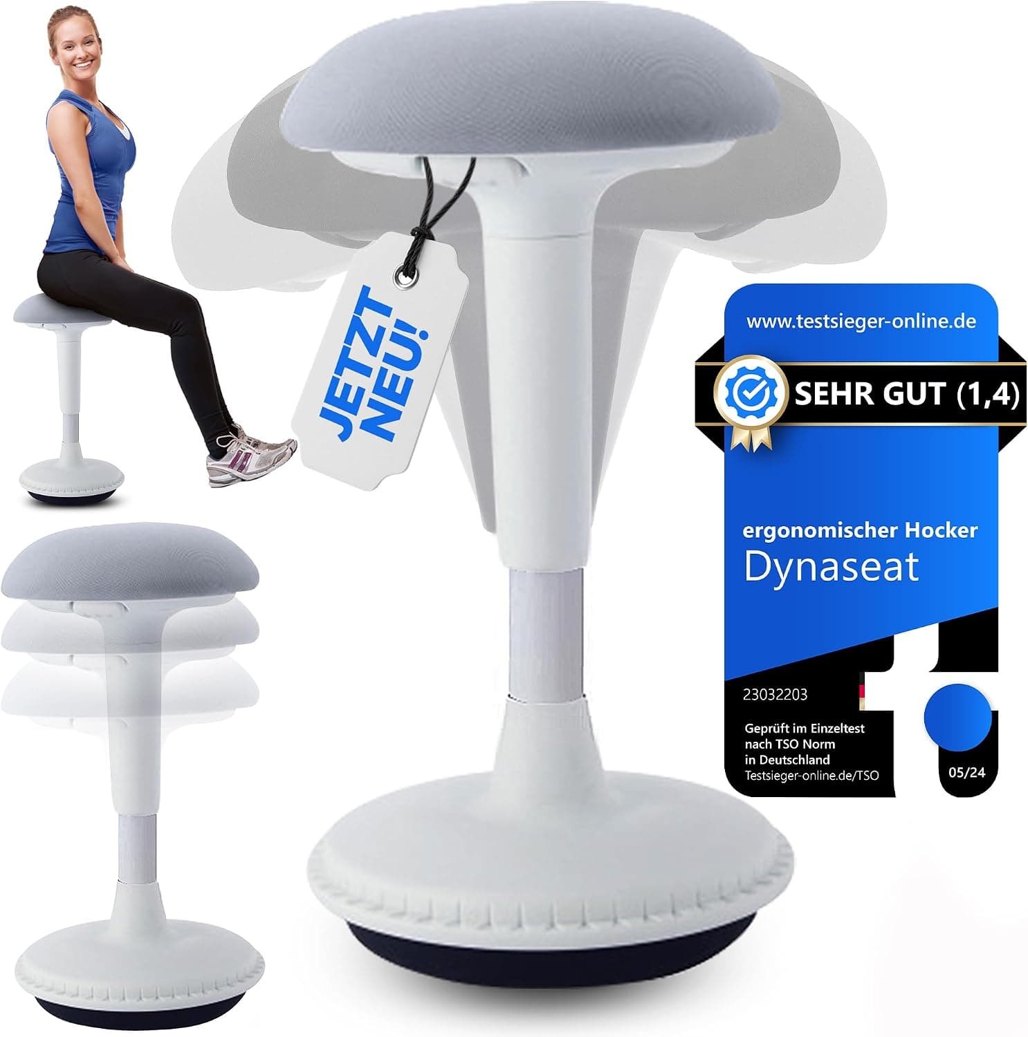 tabouret ergonomique réglable en hauteur pour s'asseoir et se tenir debout (blanc, version 45-65) - Bureau oscillant
