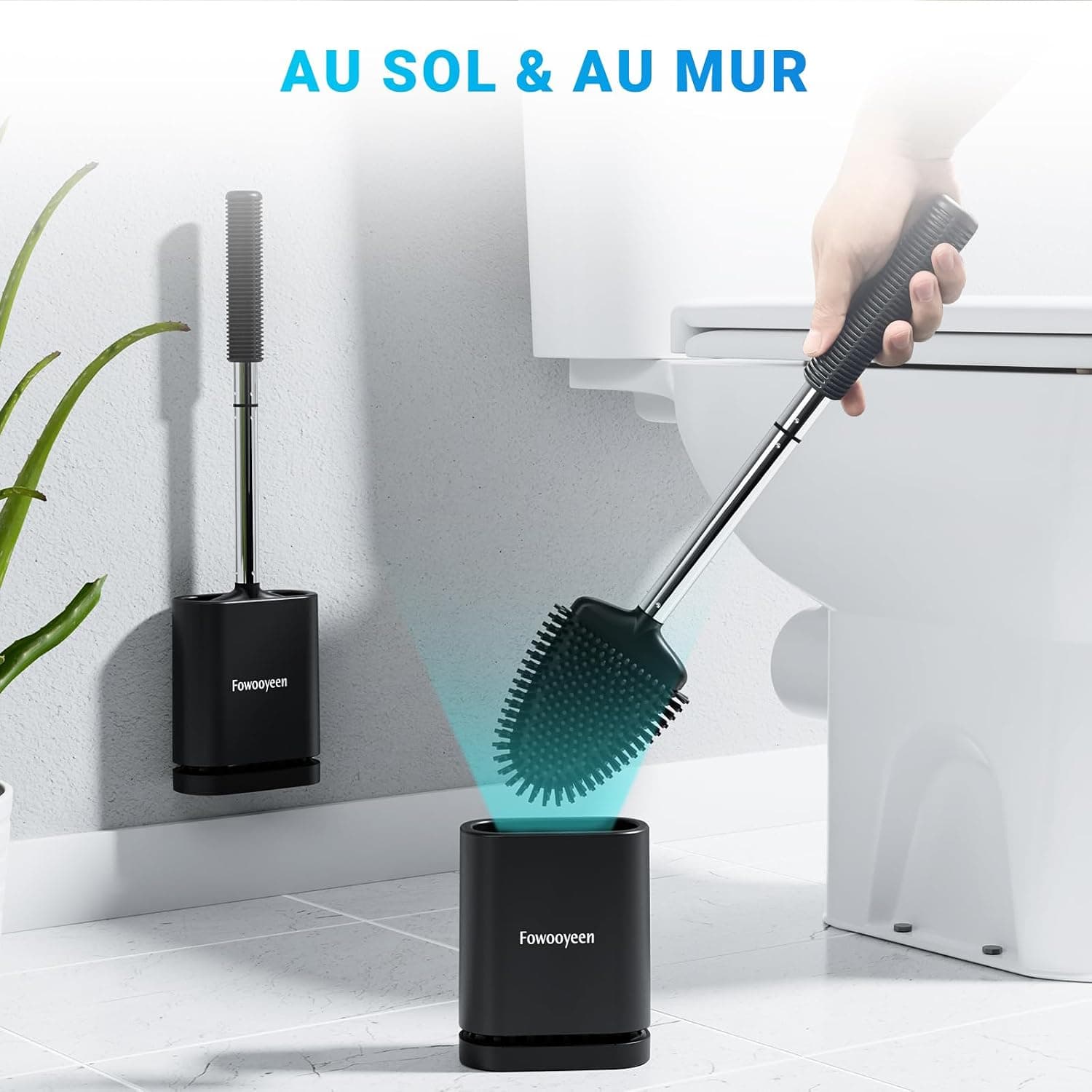 Fowooyen Brosse Toilettes WC Silicone, Balayette avec Support, Noir