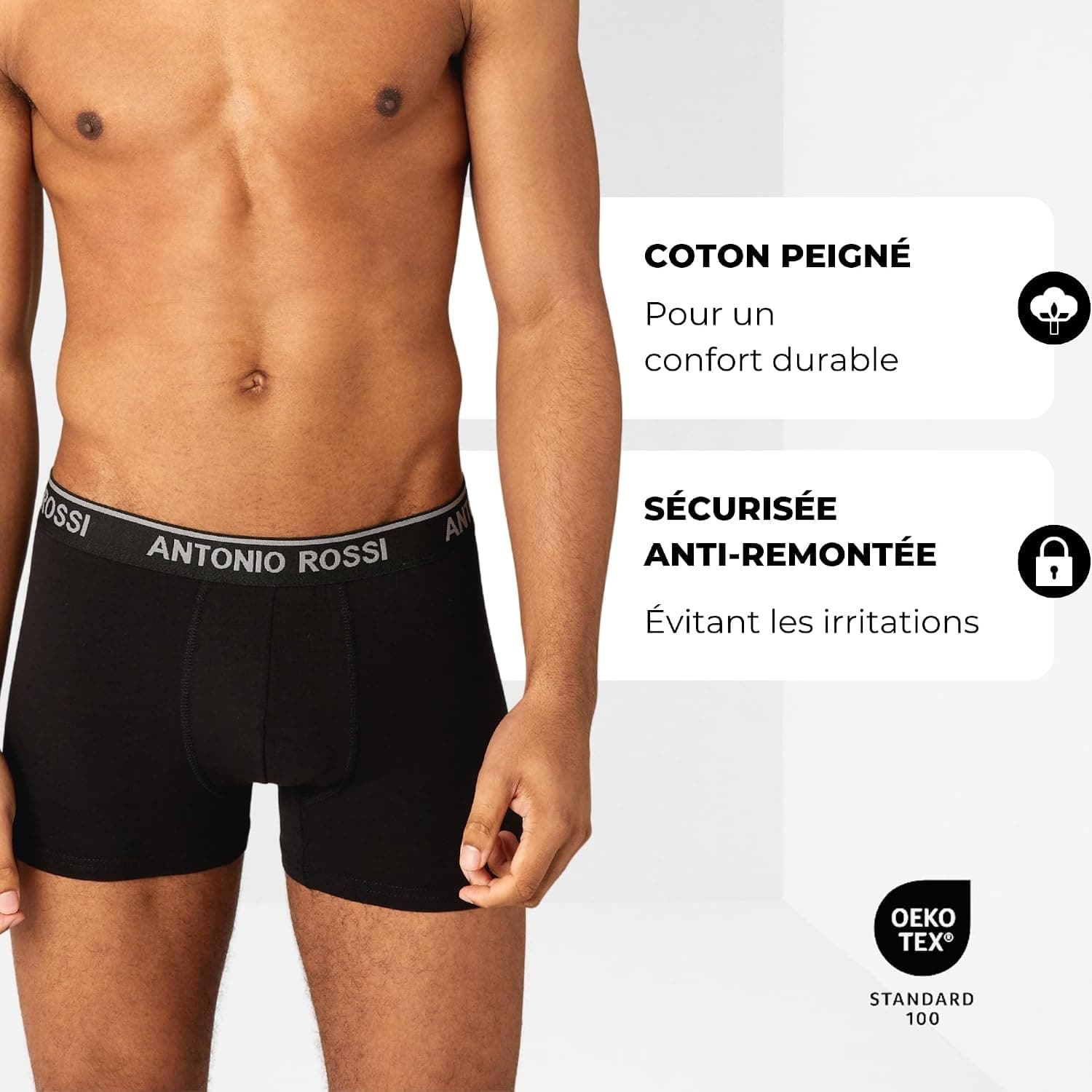 ANTONIO ROSSI (lot de 12) boxers ajustés pour hommes - Boxers pour hommes avec ceinture élastique
