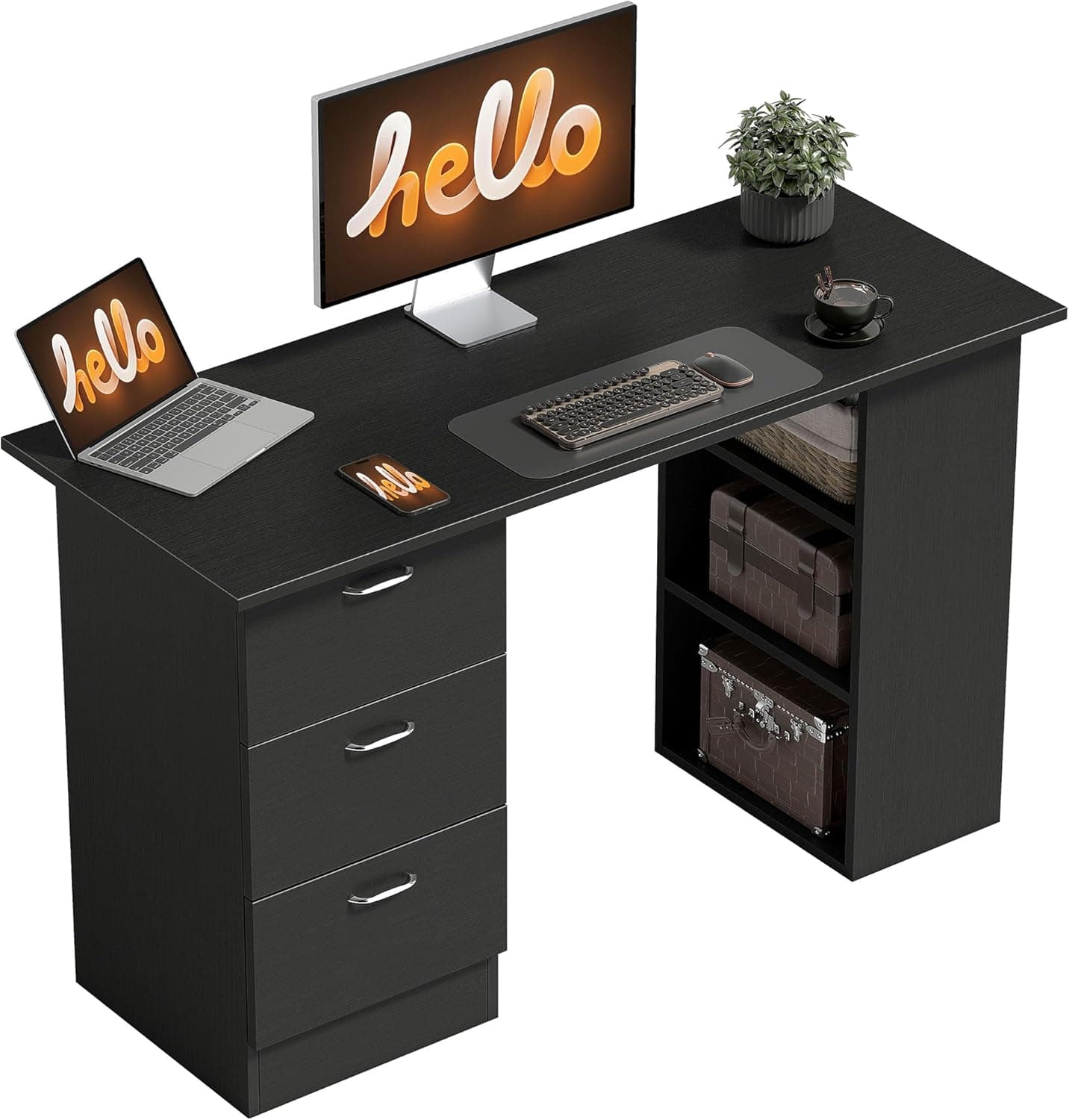 HOMCOM Bureau d'Ordinateur avec 3 Tiroirs Moderne 120x49x72cm Noir