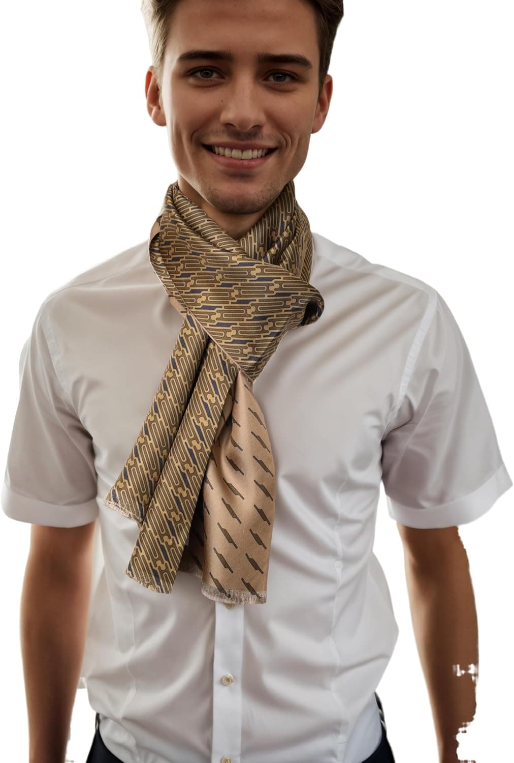 Hommes long élégant 2 couches classique affaires festive pure soie écharpe courte franges