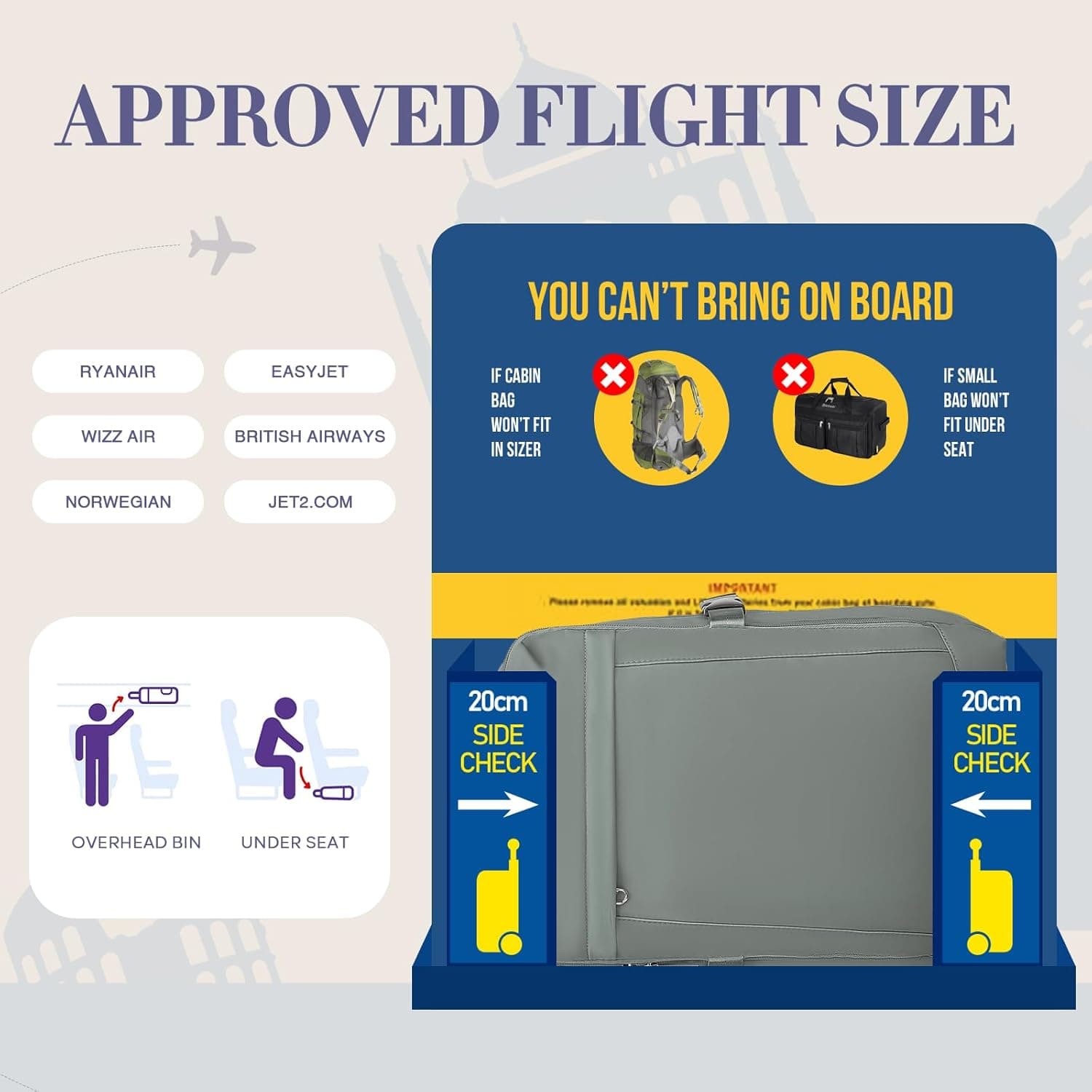 Yankony Sac a Dos Voyage Cabine Avion 40x30x20 Ryanair Bagages Cabine | avec Pochette Antivol Sac de Voyage Femme Homme Sac Cabine Avion RéSistant à L'Eau 24 L Sac à Dos Bag Main Valise Quotidiens