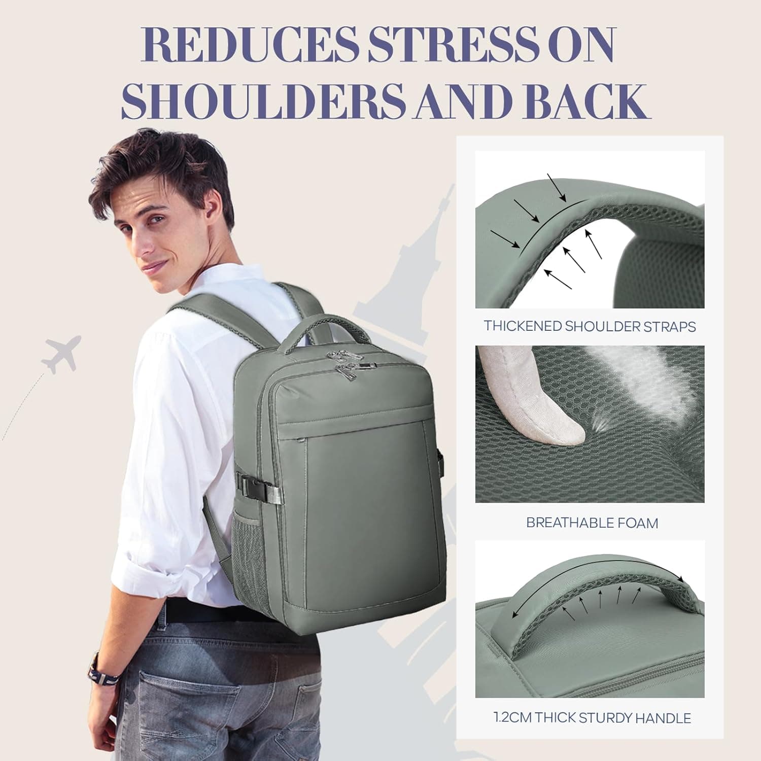 Yankony Sac a Dos Voyage Cabine Avion 40x30x20 Ryanair Bagages Cabine | avec Pochette Antivol Sac de Voyage Femme Homme Sac Cabine Avion RéSistant à L'Eau 24 L Sac à Dos Bag Main Valise Quotidiens