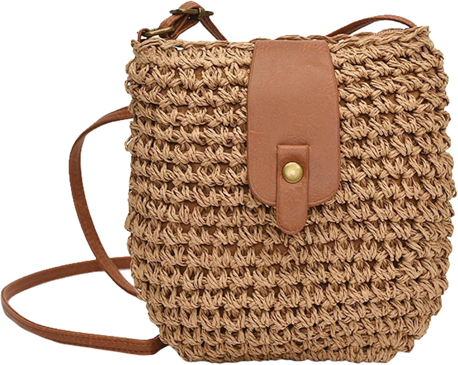 Sac en Paille Femme, Sac à BandoulièRe en Paille pour Femme, Style Boho Fait Main Avec Bandoulière et Fermeture Éclair, pour Plage, Voyage et Prendre des Photos