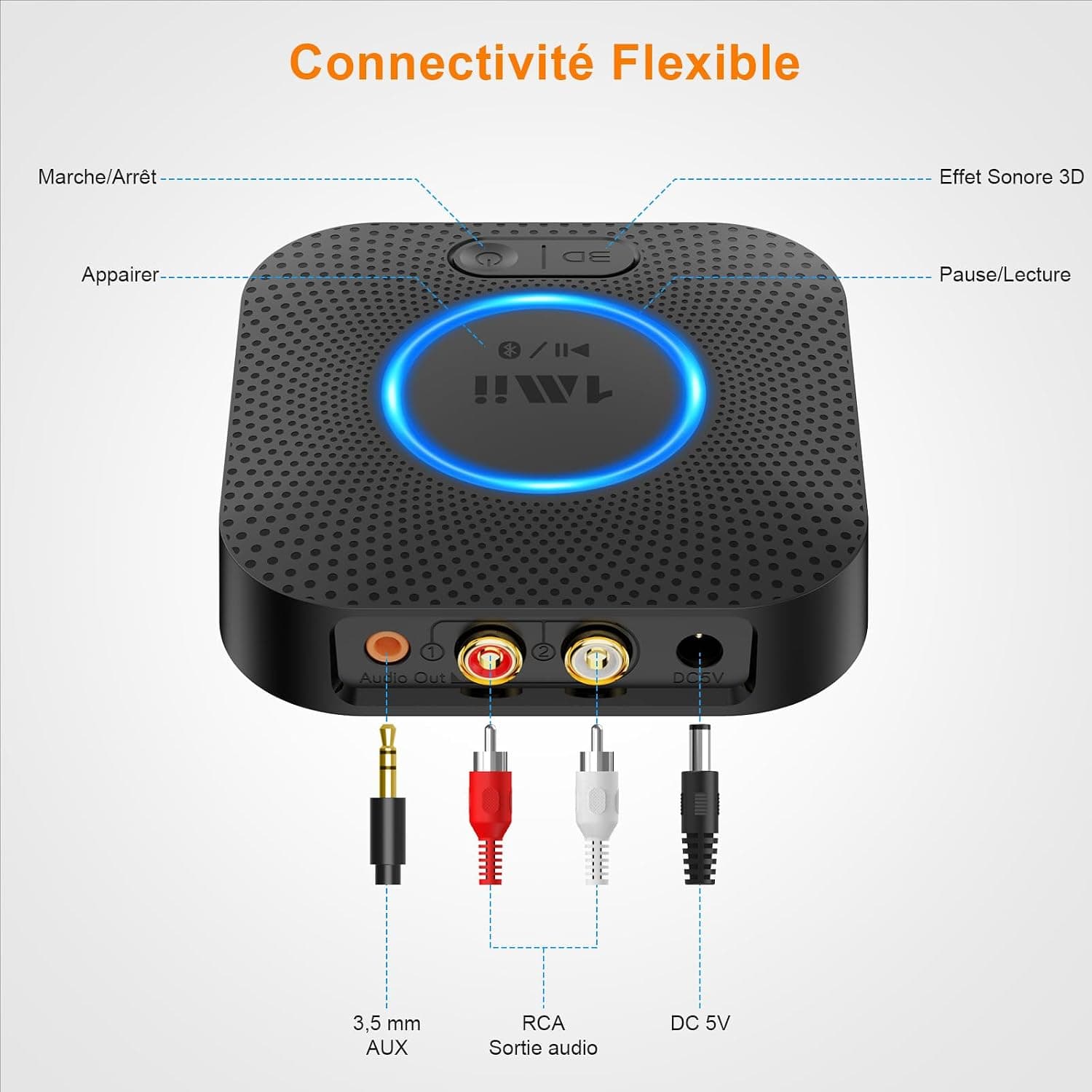 1Mii B06+ Recepteur Bluetooth, Adaptateur Bluetooth 5.3 RCA/ 3,5mm AUX Jack