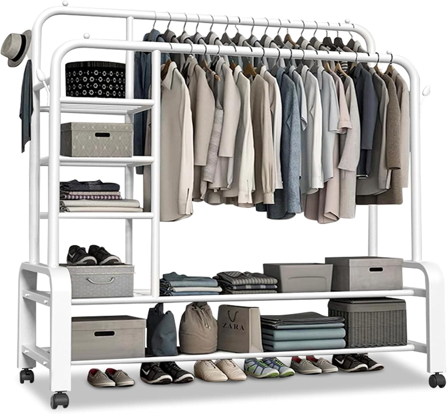Portant à Vêtements à Roulettes Solide (Blanc)