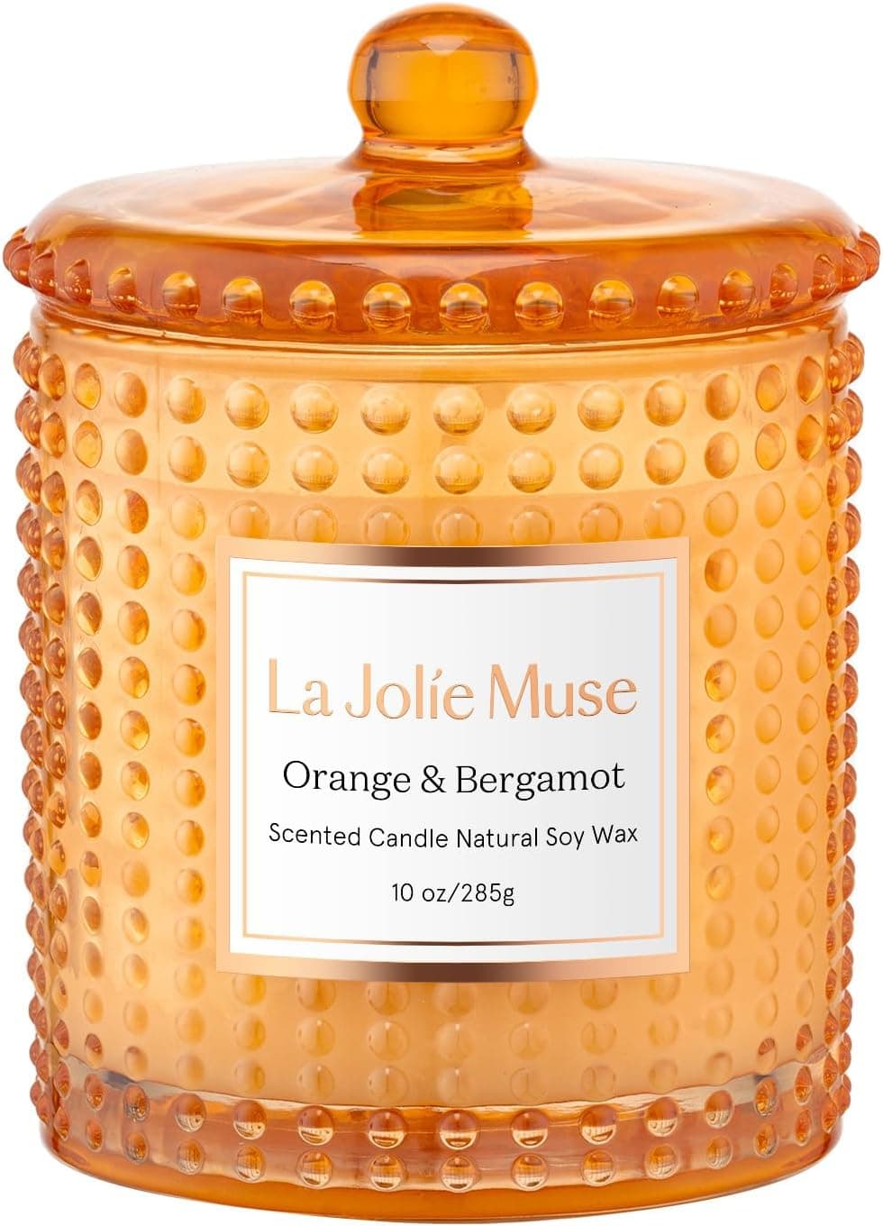 LA JOLIE MUSE Bougie Parfumée à la Bergamote et l’Orange, Bougies Orange pour une Maison Parfumée, Bougie aux Agrumes, Bougies en Soja Naturel, Pot à Bougie Haut de Gamme, 75 heures, 285 g
