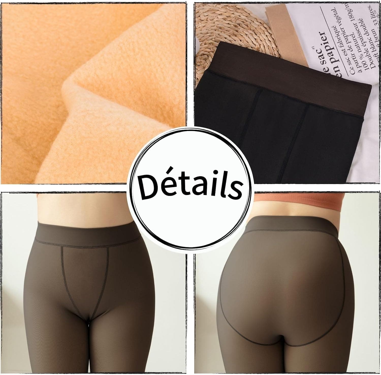 Puimentiua Collant Polaire Femme,éLasticité Legging Collant,Collants Grande Taille,leggings Polaire Femmes Effet Transparent Grande Taille S-M,L-XL,XXL Taille Leggings Femme Chaleureux