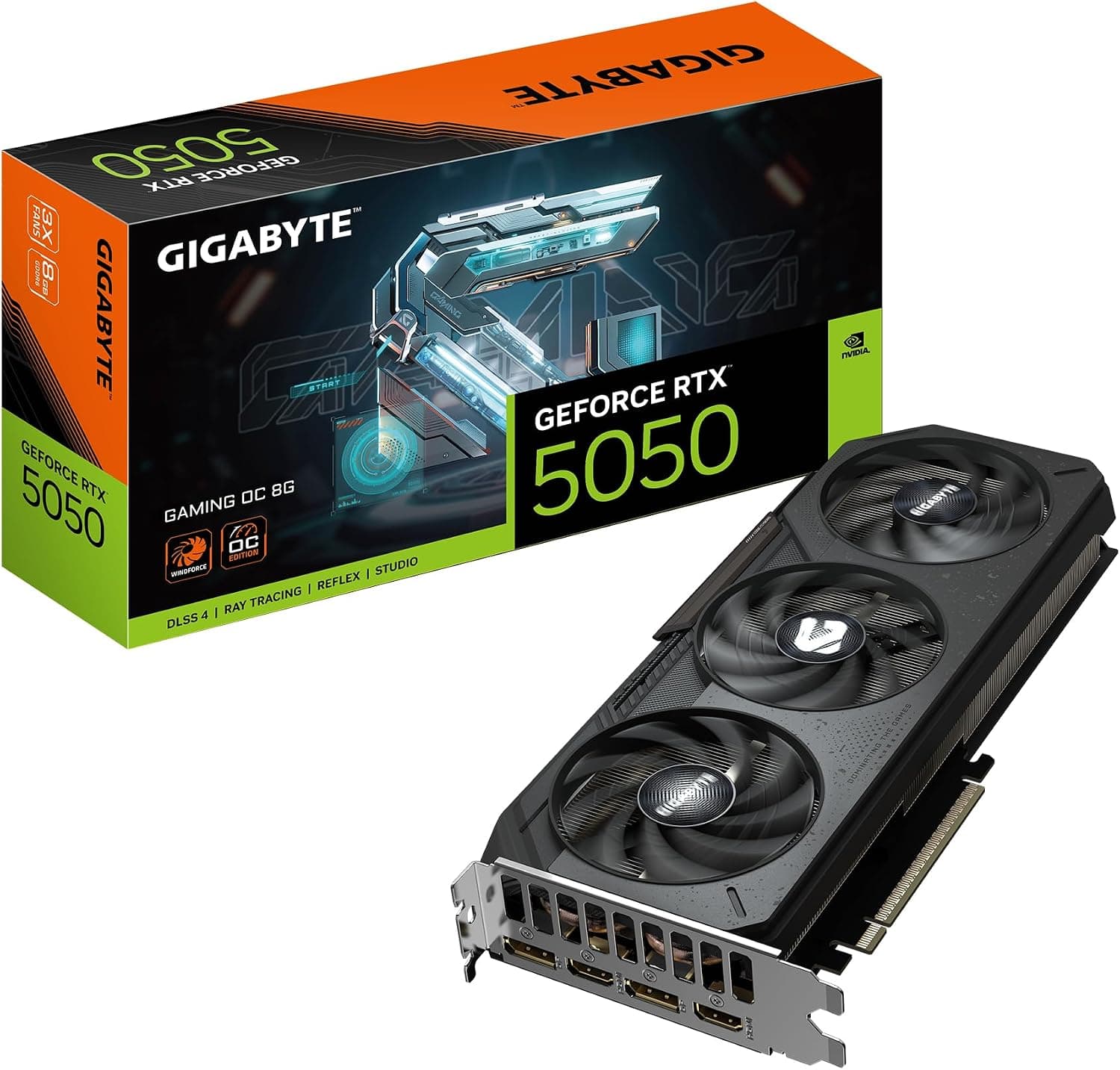 GIGABYTE GeForce RTX 5050 Gaming OC 8G Carte Graphique - 8GB GDDR6, 128bit, PCI-E 5.0, 2632MHz Fréquence du cœur, 2 x DP, 2 x HDMI, NVIDIA DLSS 4, GV-N5050GAMING OC-8GD