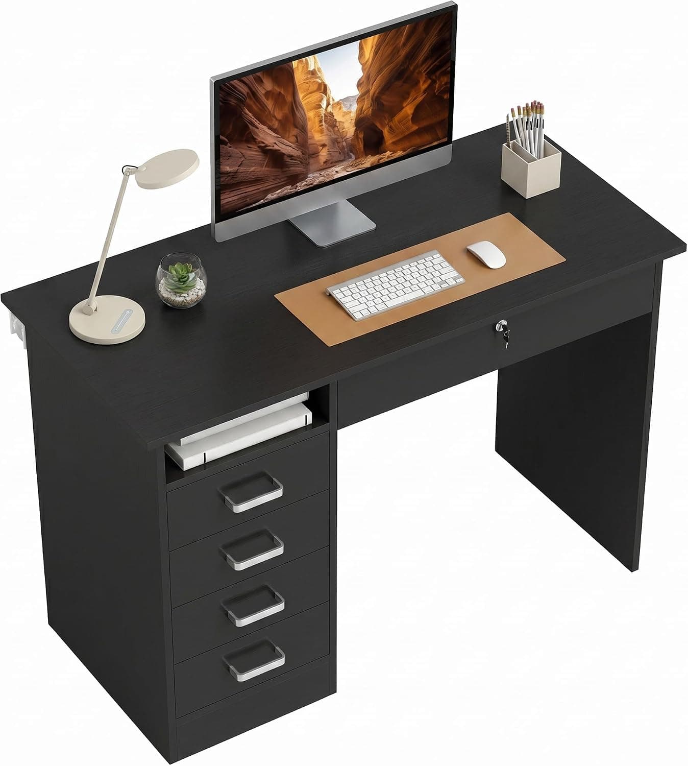HOMCOM Bureau Informatique avec 5 Tiroirs 110x50cm Noir