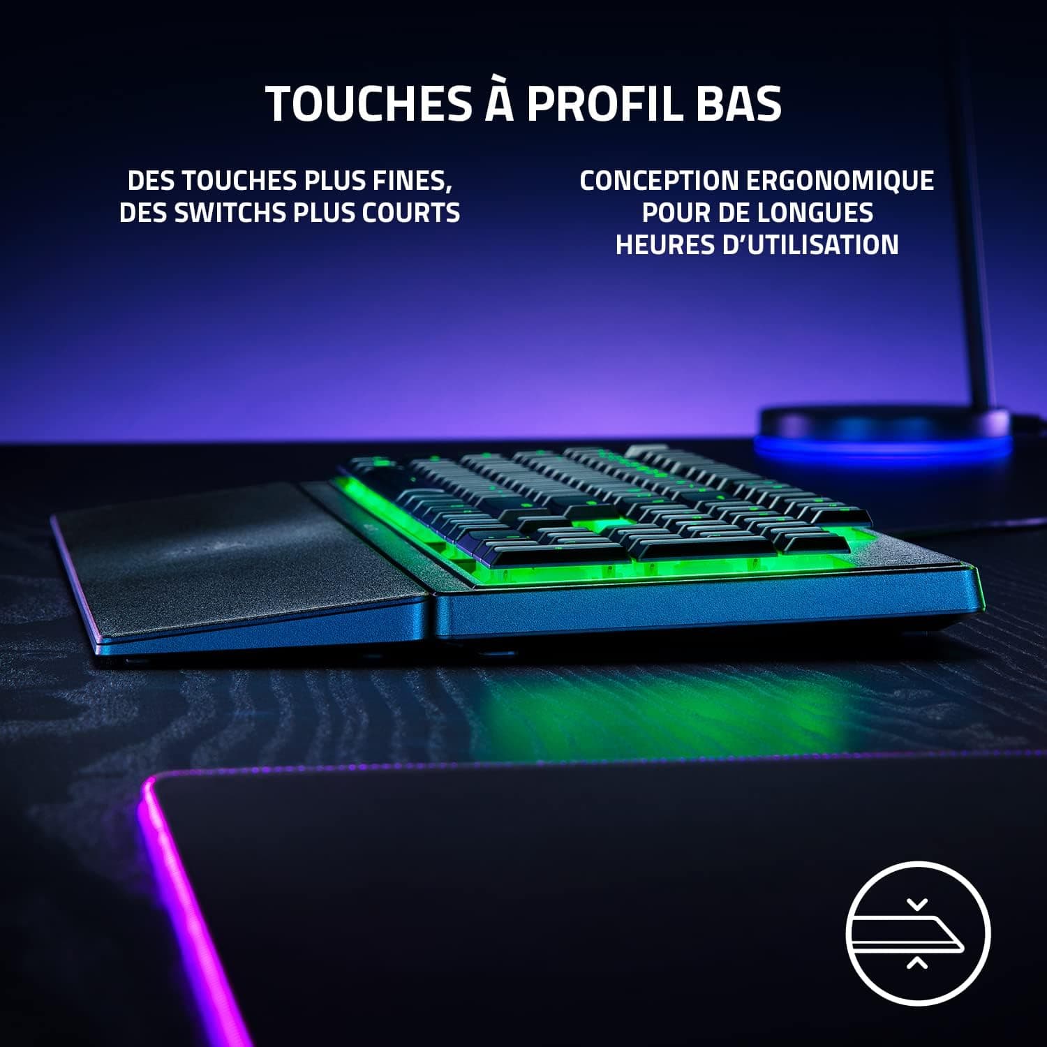 Razer Ornata V3 X - Clavier Gamer à Profil Bas (Switches à Membrane Silencieux, Repose-Poignet Ergonomique, RGB Chroma, Touches en ABS Vernies aux UV) Clavier AZERTY | Noir